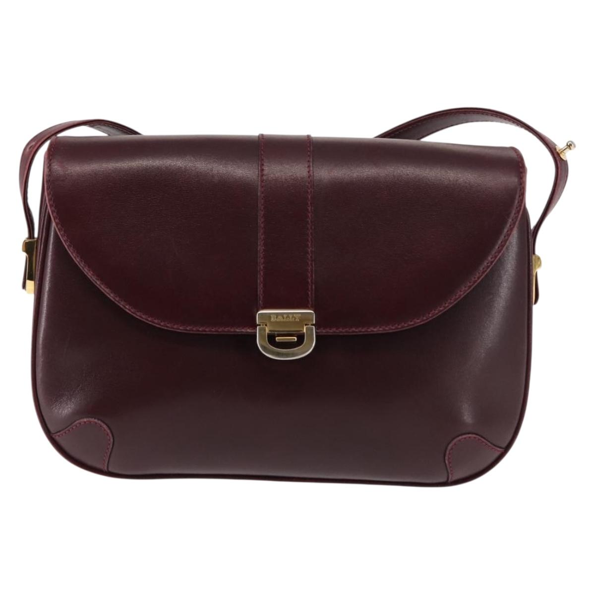 BALLY Shoulder Bag Leather Bordeaux Gold Auth BA6623