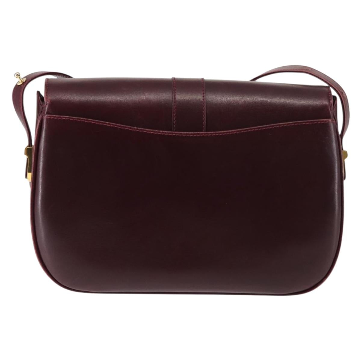 BALLY Shoulder Bag Leather Bordeaux Gold Auth BA6623