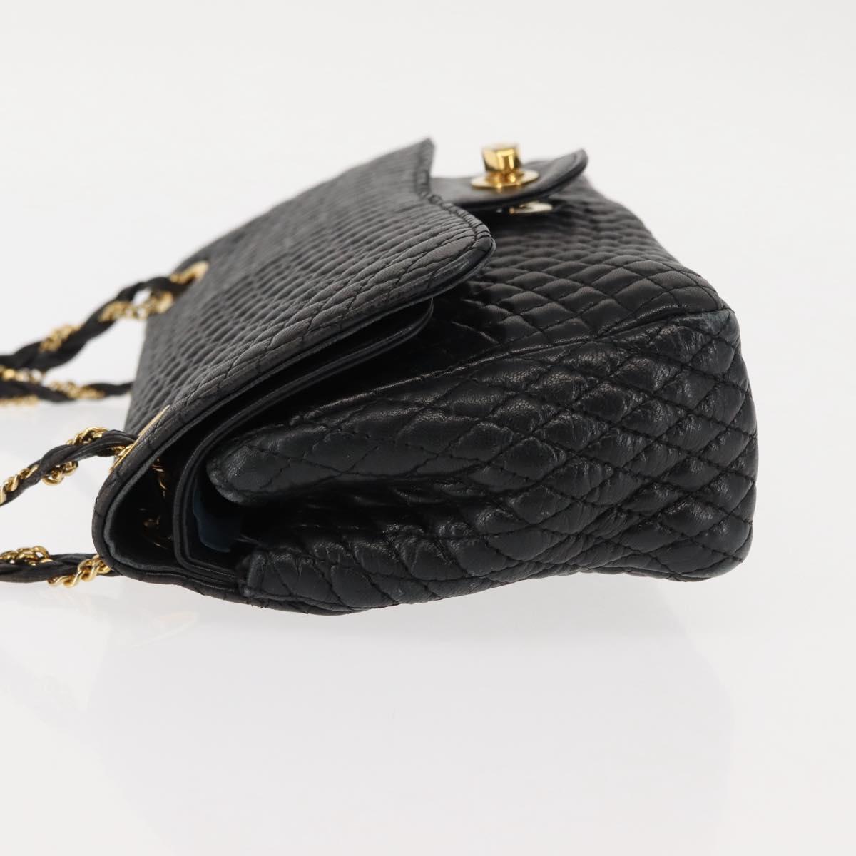 BALLY Chain Shoulder Bag Leather Black Gold Auth BA6624
