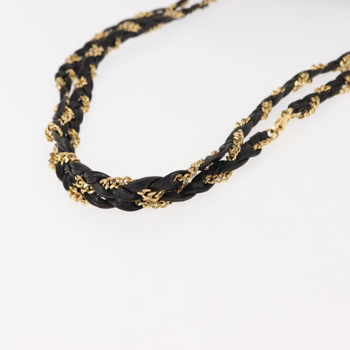 BALLY Chain Shoulder Bag Leather Black Gold Auth BA6624