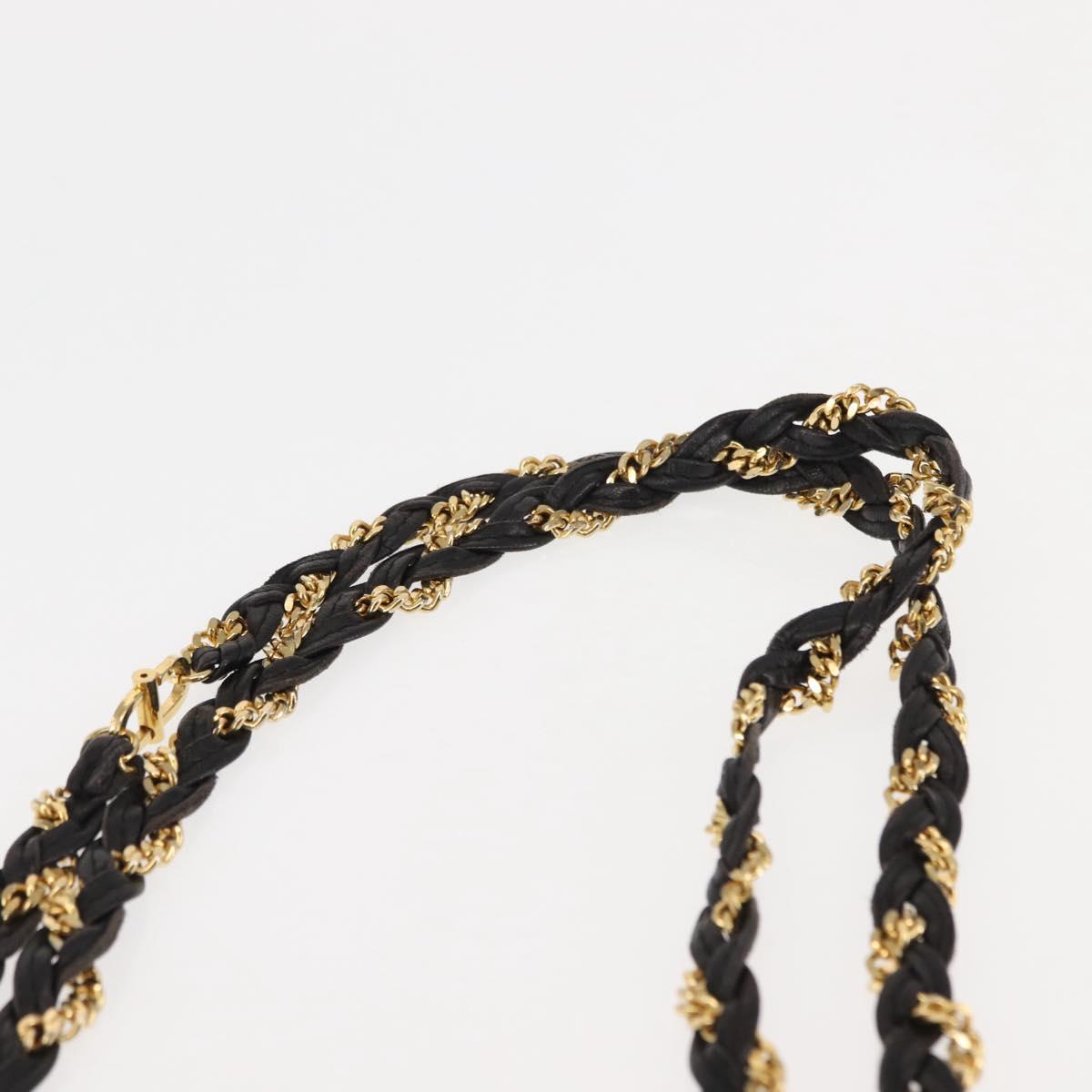 BALLY Chain Shoulder Bag Leather Black Gold Auth BA6624