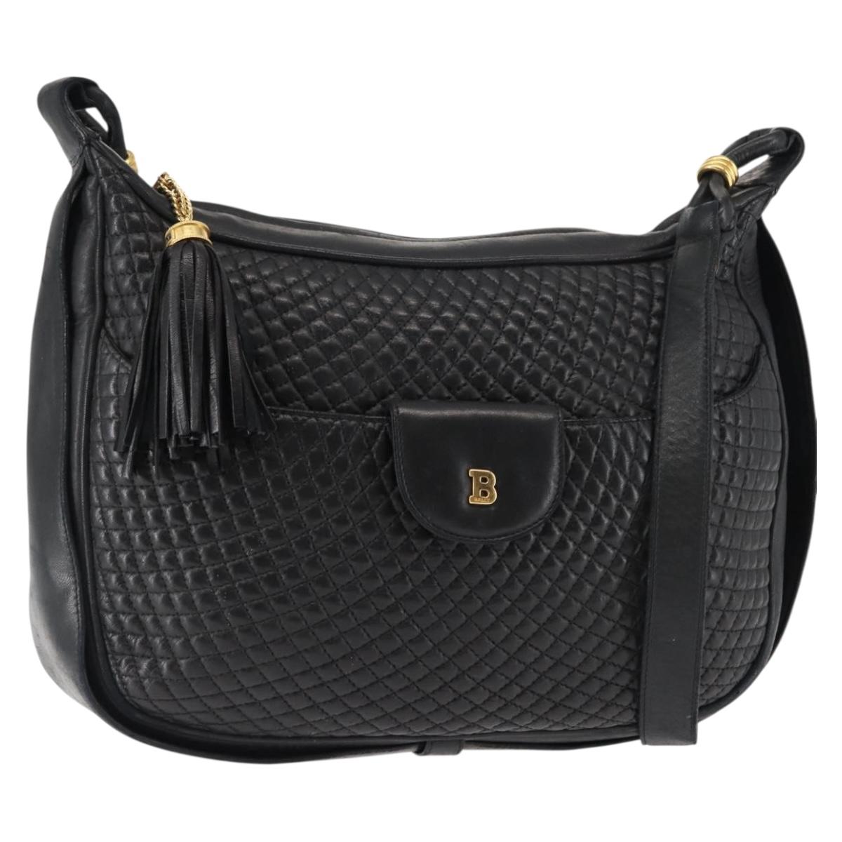 BALLY Shoulder Bag Leather Black Gold Auth BA6625