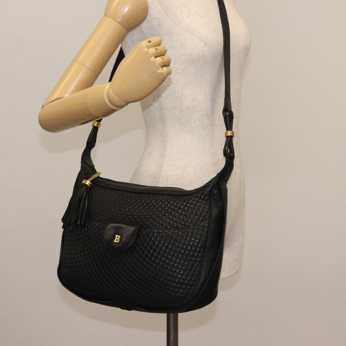 BALLY Shoulder Bag Leather Black Gold Auth BA6625