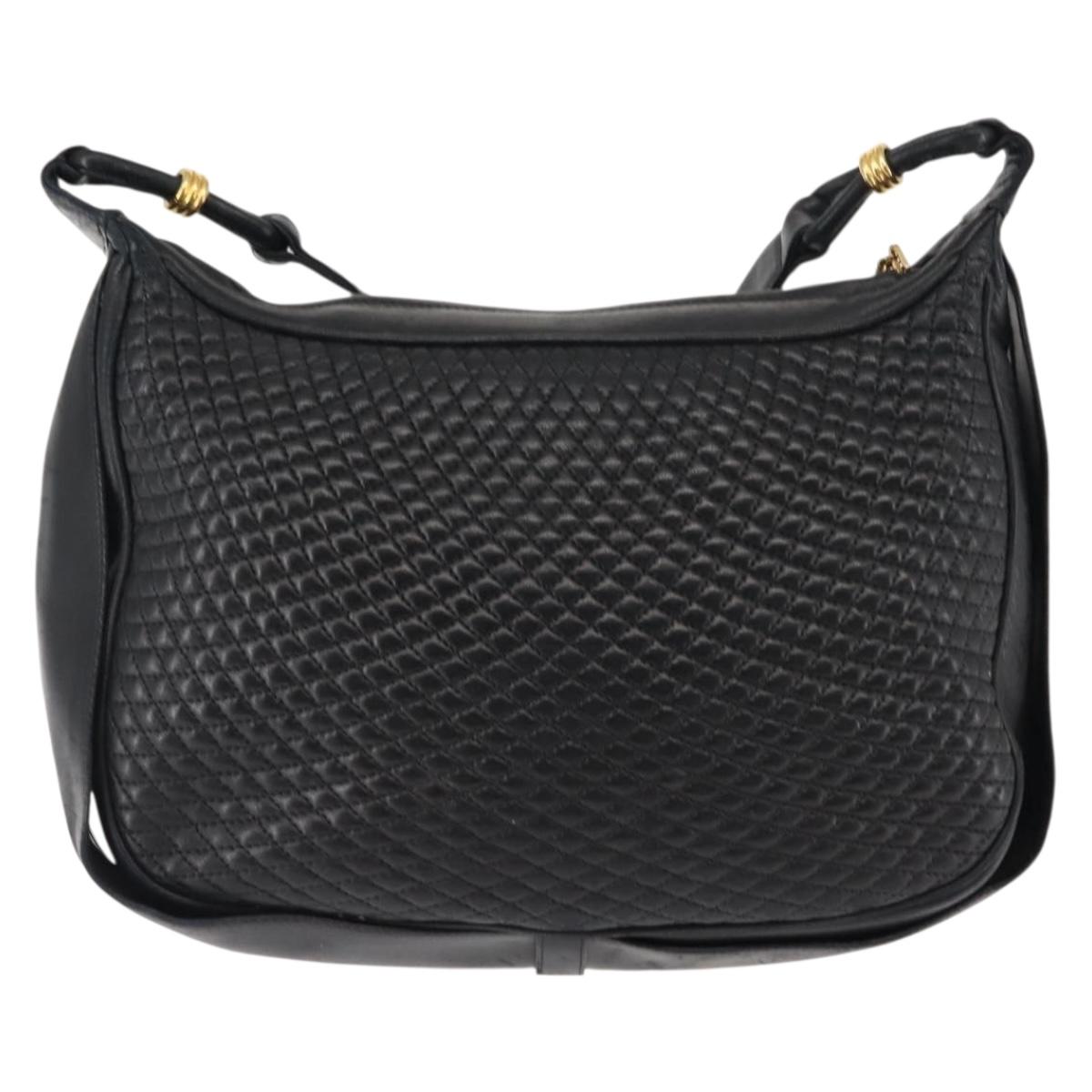 BALLY Shoulder Bag Leather Black Gold Auth BA6625