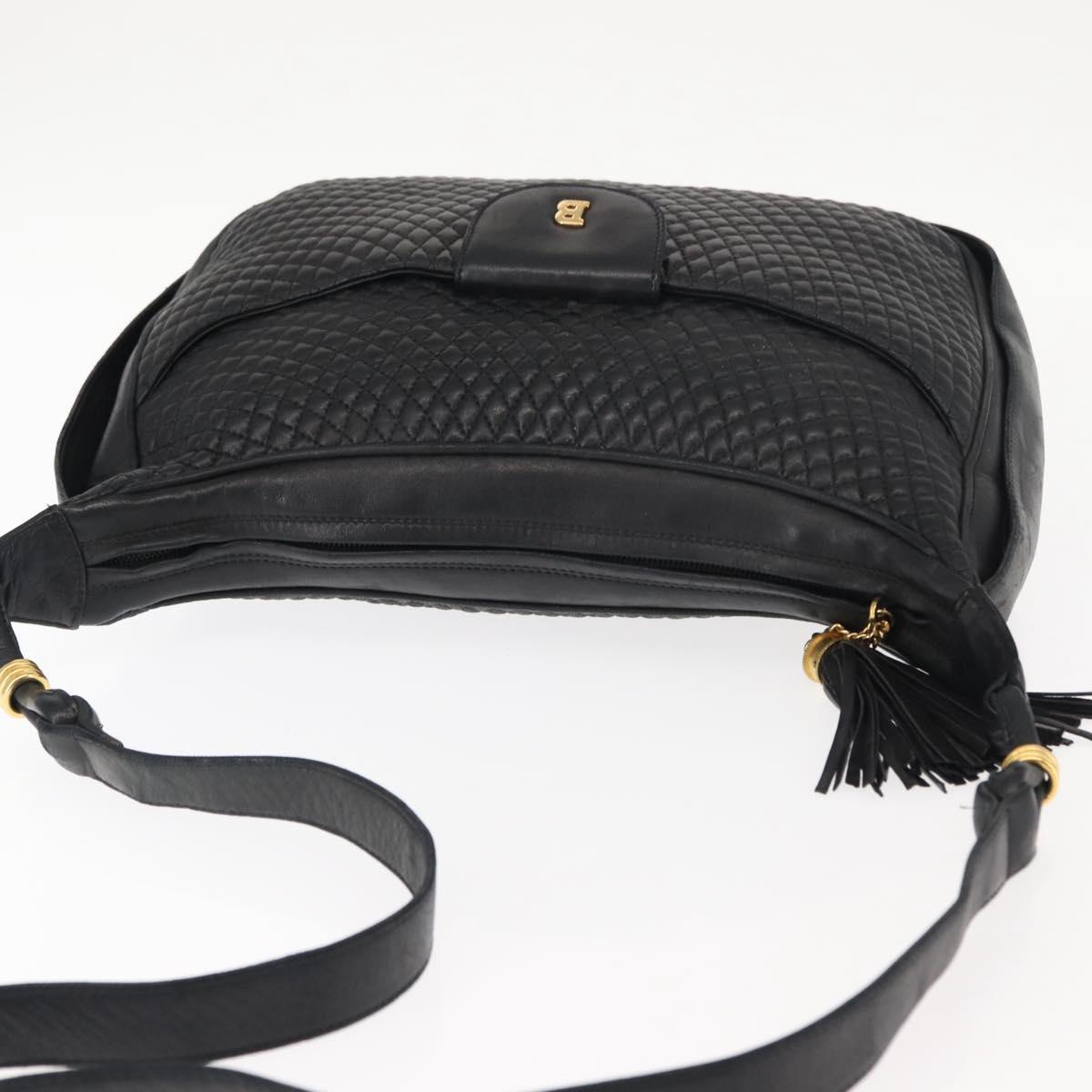 BALLY Shoulder Bag Leather Black Gold Auth BA6625
