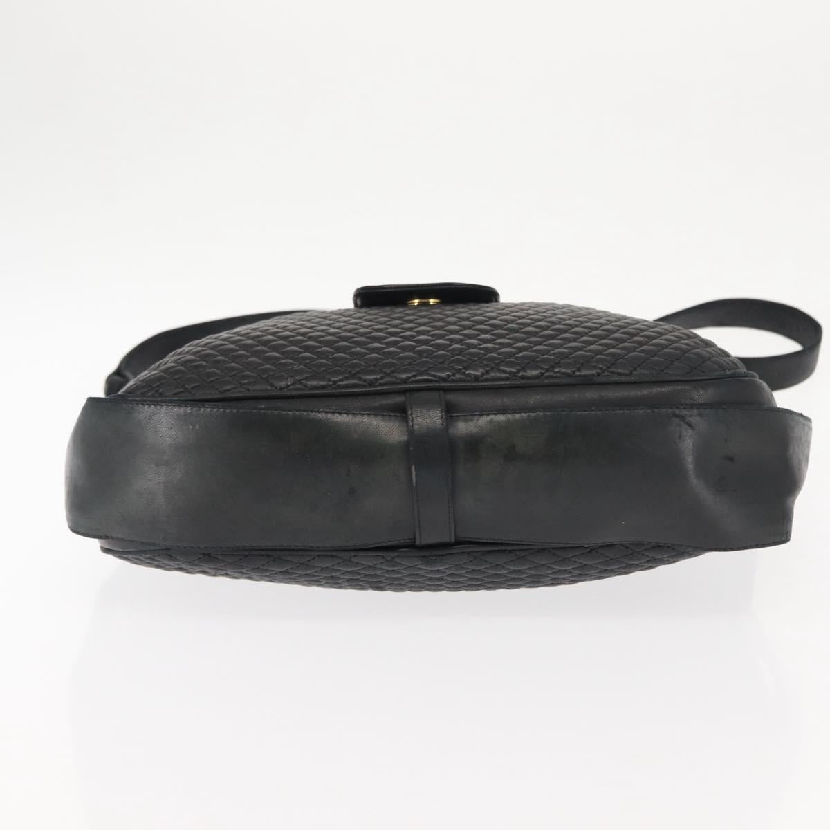 BALLY Shoulder Bag Leather Black Gold Auth BA6625