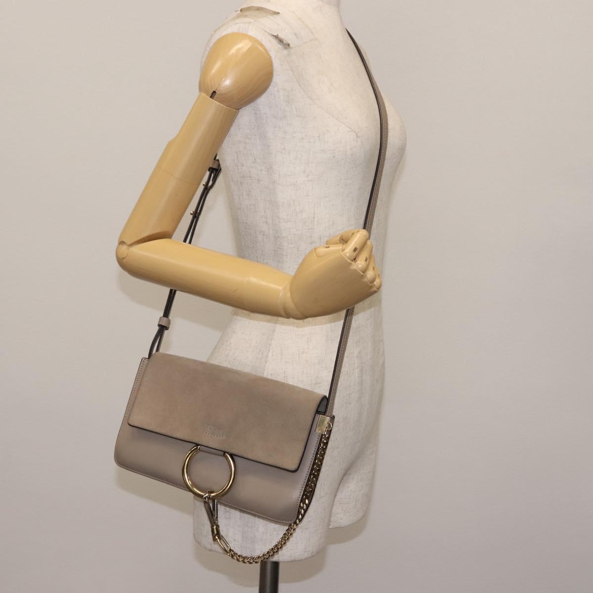 Chloe Fay Shoulder Bag Suede Leather Beige Gold Auth BA6627