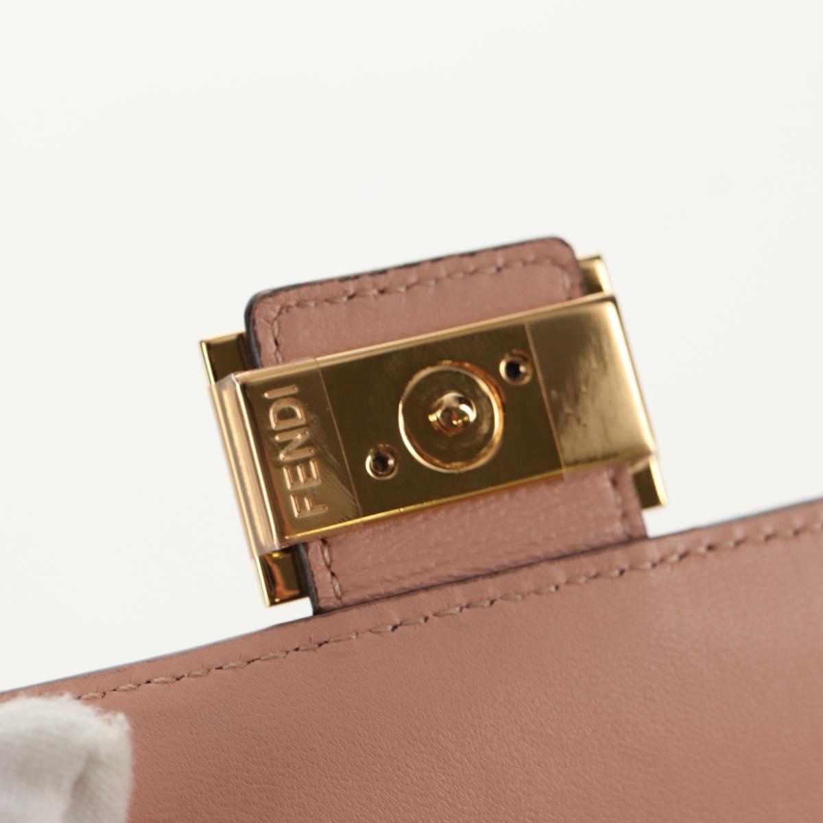 FENDI Zucca Canvas Trifold Wallet Leather Pink Gold Auth BA6630M