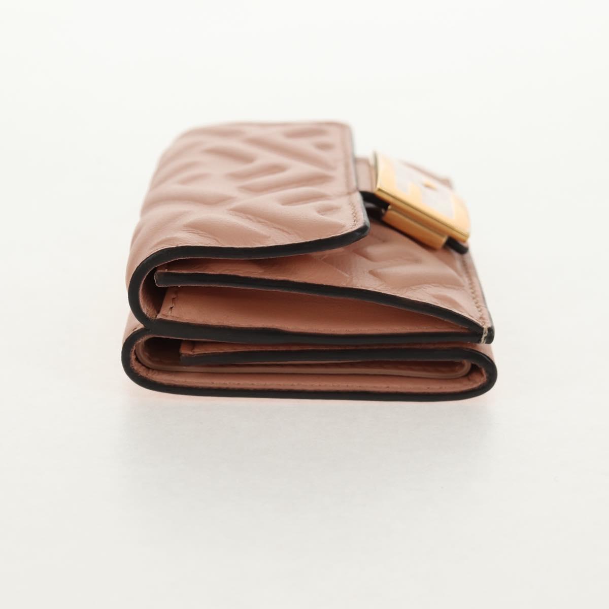 FENDI Zucca Canvas Trifold Wallet Leather Pink Gold Auth BA6630M