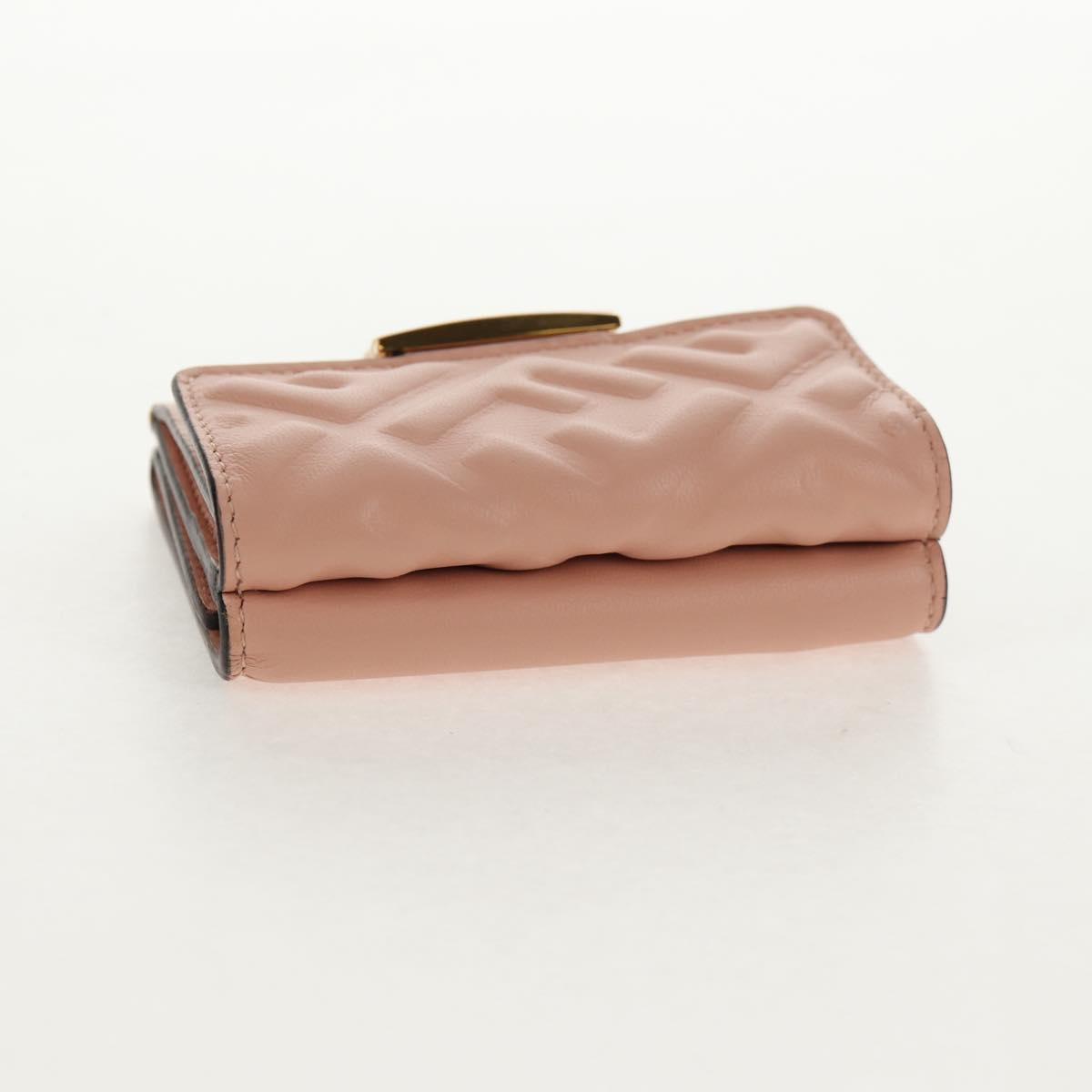 FENDI Zucca Canvas Trifold Wallet Leather Pink Gold Auth BA6630M