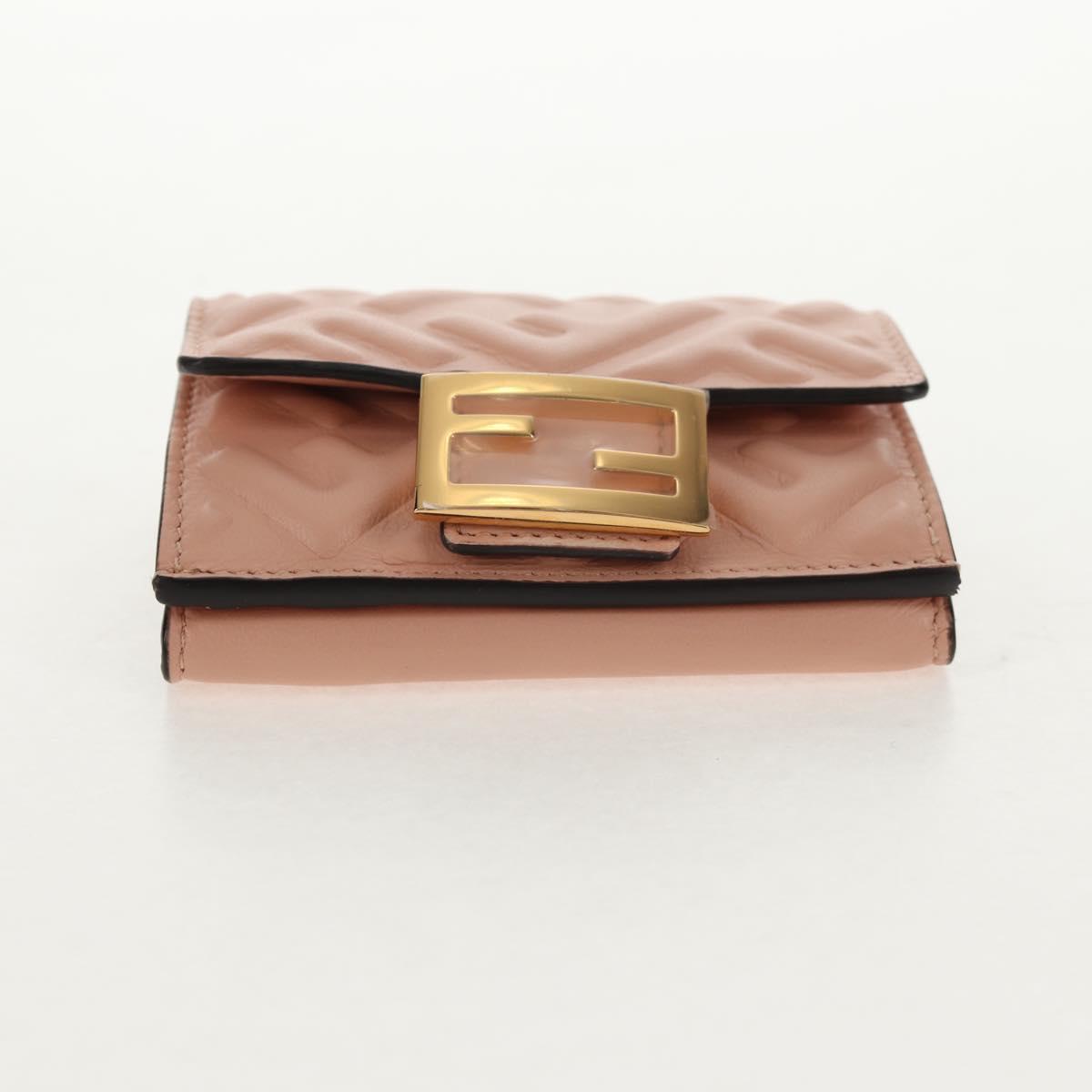 FENDI Zucca Canvas Trifold Wallet Leather Pink Gold Auth BA6630M