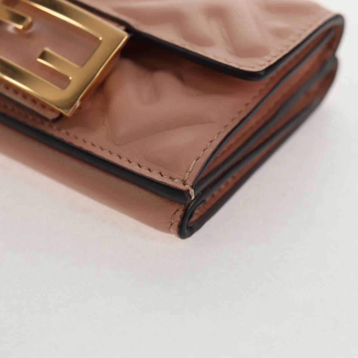 FENDI Zucca Canvas Trifold Wallet Leather Pink Gold Auth BA6630M