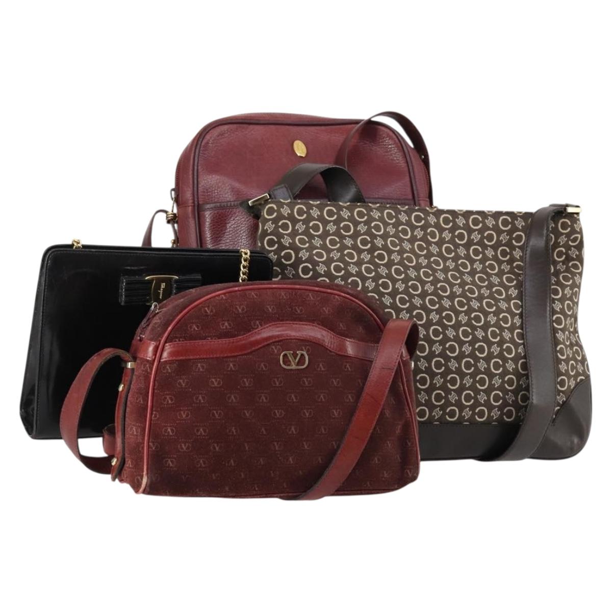 Salvatore Ferragamo Celine Valentino Cartier Bag Leather 4Set Brown Auth BA6631