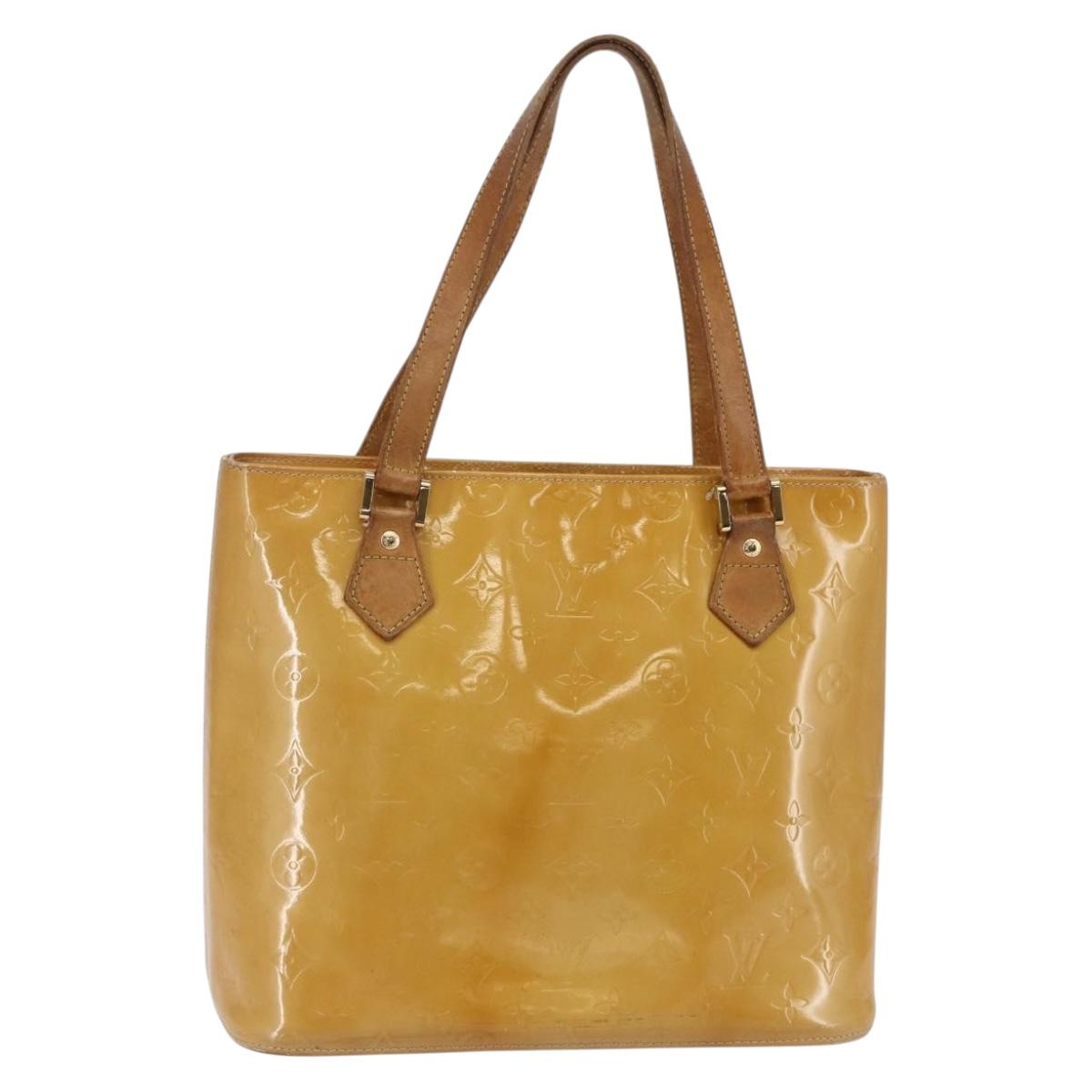 LOUIS VUITTON Monogram Vernis Houston Hand Bag Beige M91004 LV Auth BA6703