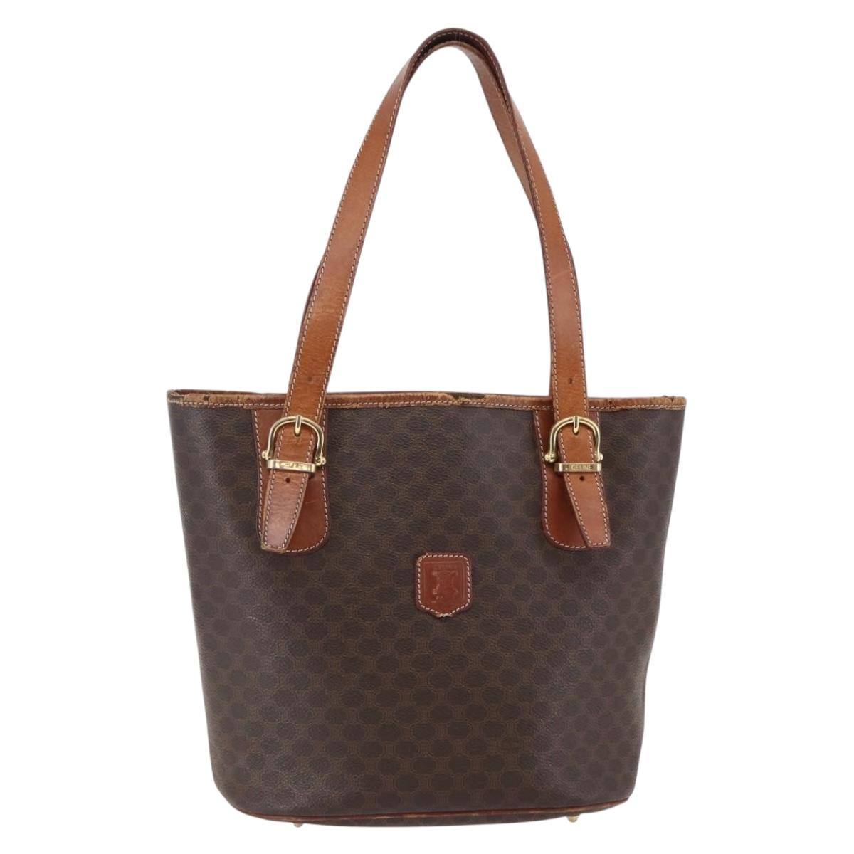 CELINE Macadam Canvas Tote Bag PVC Leather Brown Auth BA6719