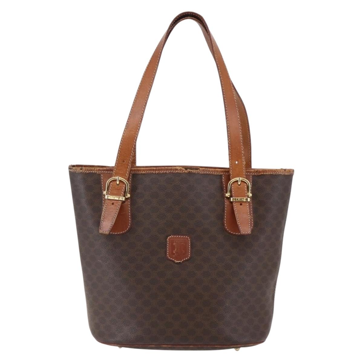 CELINE Macadam Canvas Tote Bag PVC Leather Brown Auth BA6719