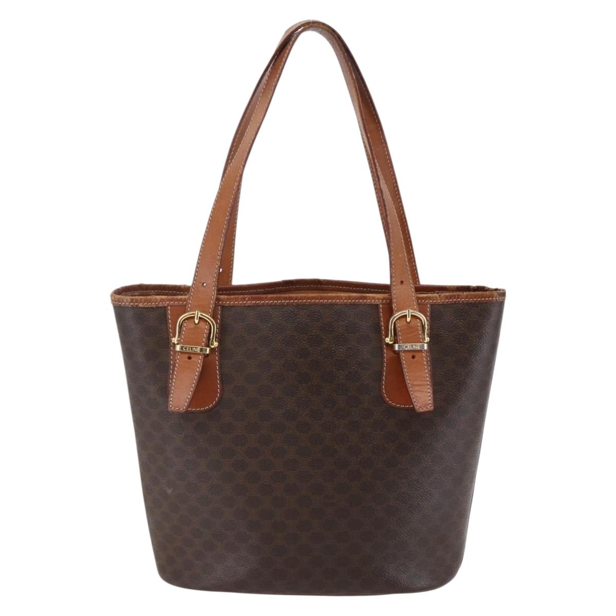CELINE Macadam Canvas Tote Bag PVC Leather Brown Auth BA6719