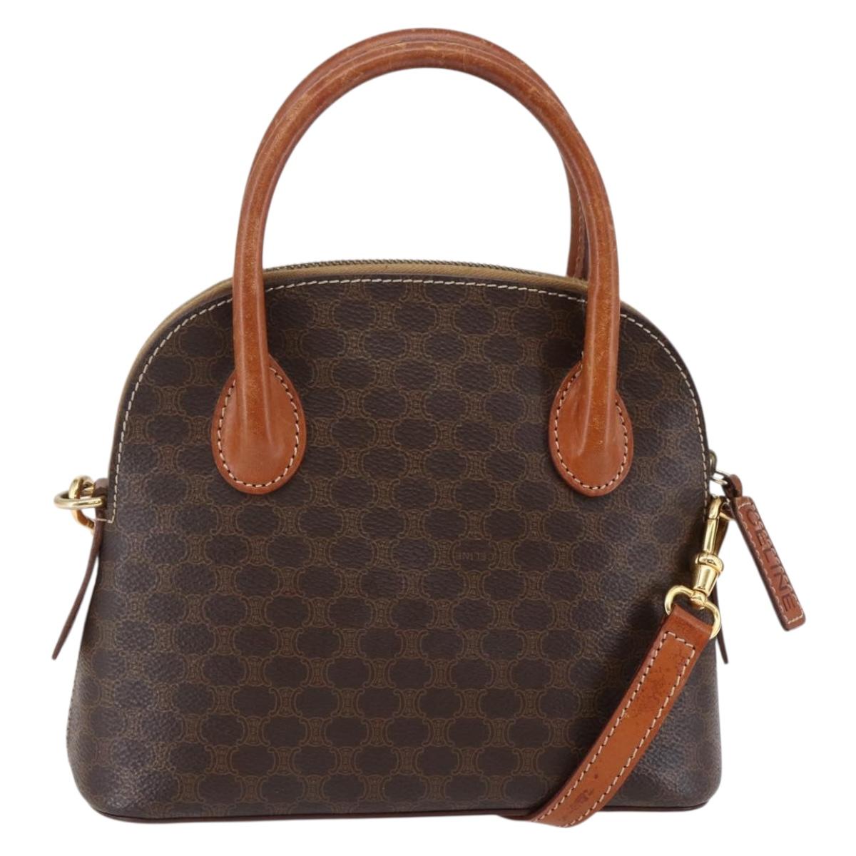 CELINE Macadam Canvas Hand Bag PVC Leather 2way Brown Auth BA6720