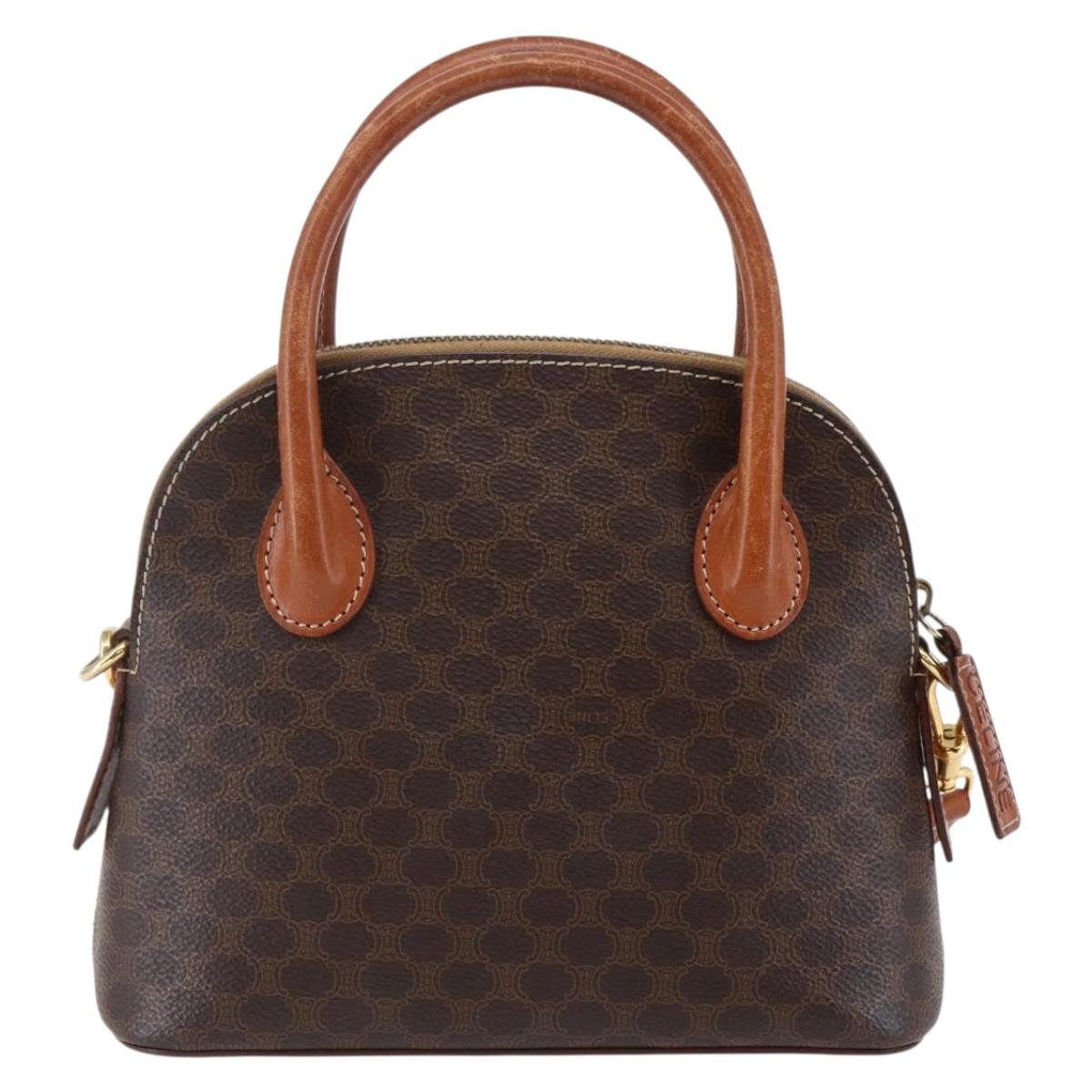 CELINE Macadam Canvas Hand Bag PVC Leather 2way Brown Auth BA6720