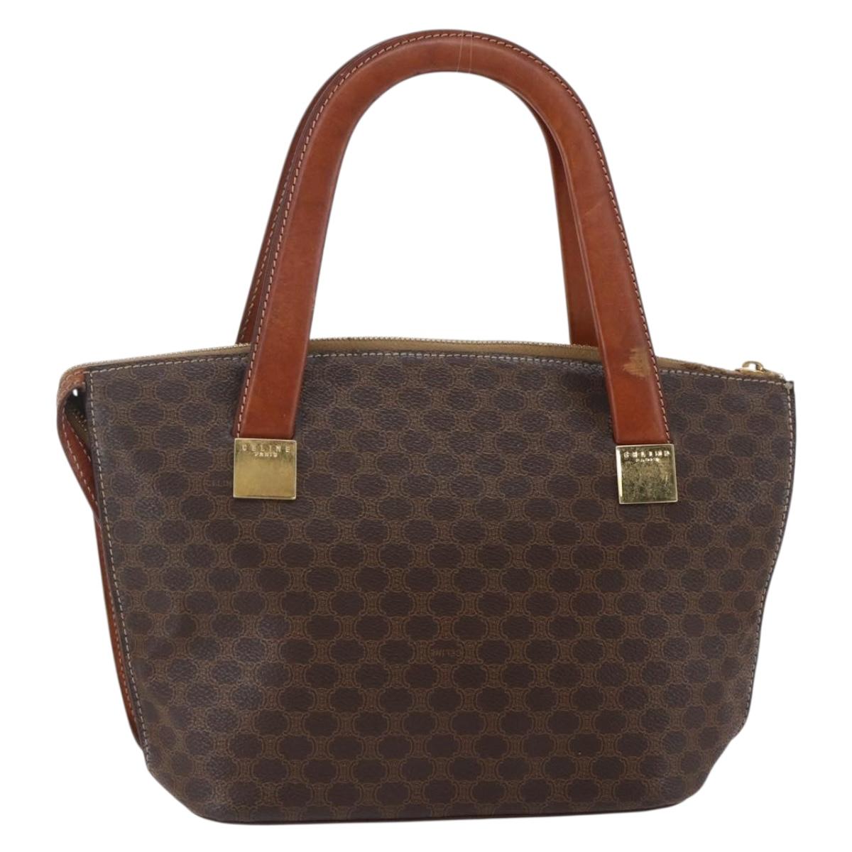 CELINE Macadam Canvas Hand Bag PVC Leather Brown Auth BA6721