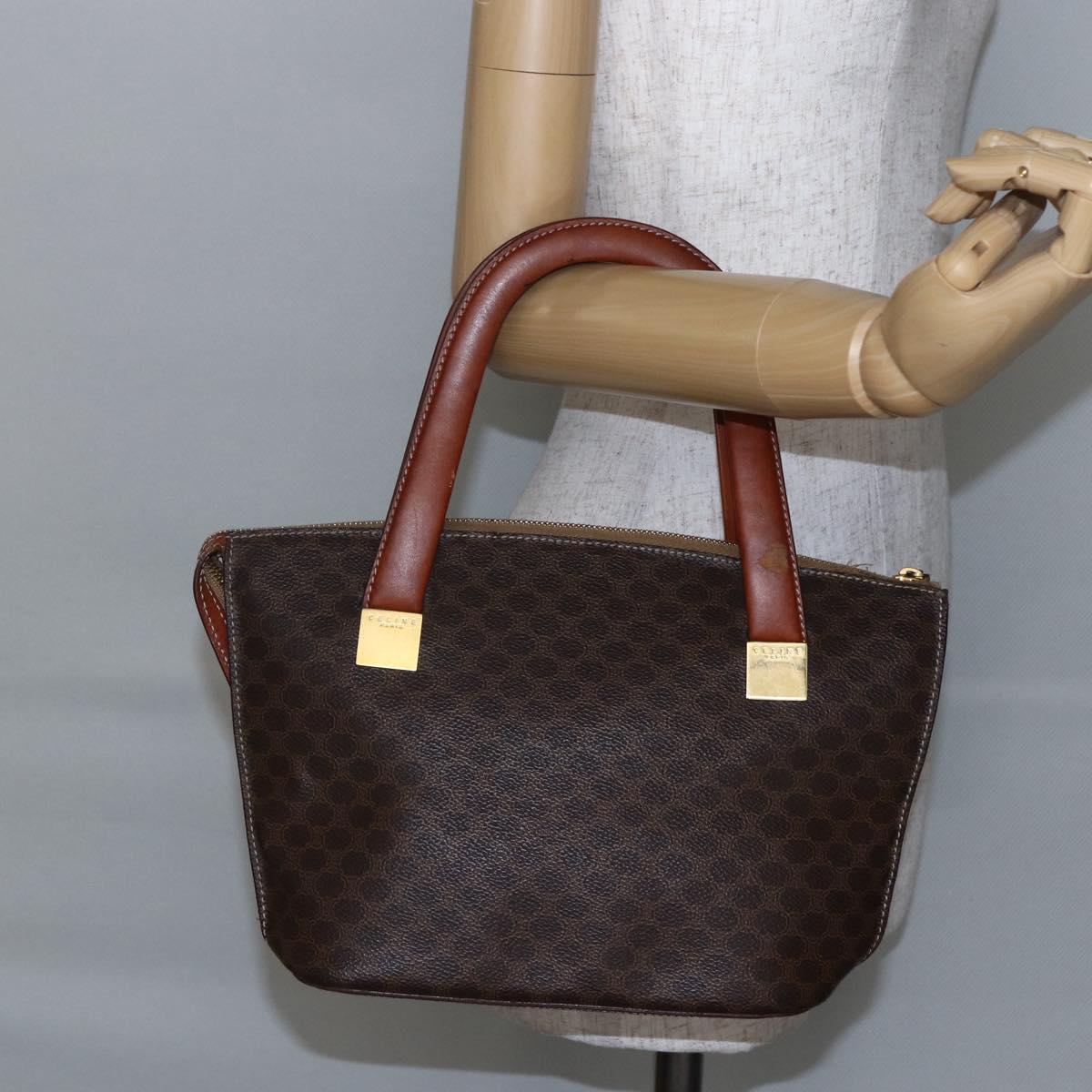 CELINE Macadam Canvas Hand Bag PVC Leather Brown Auth BA6721