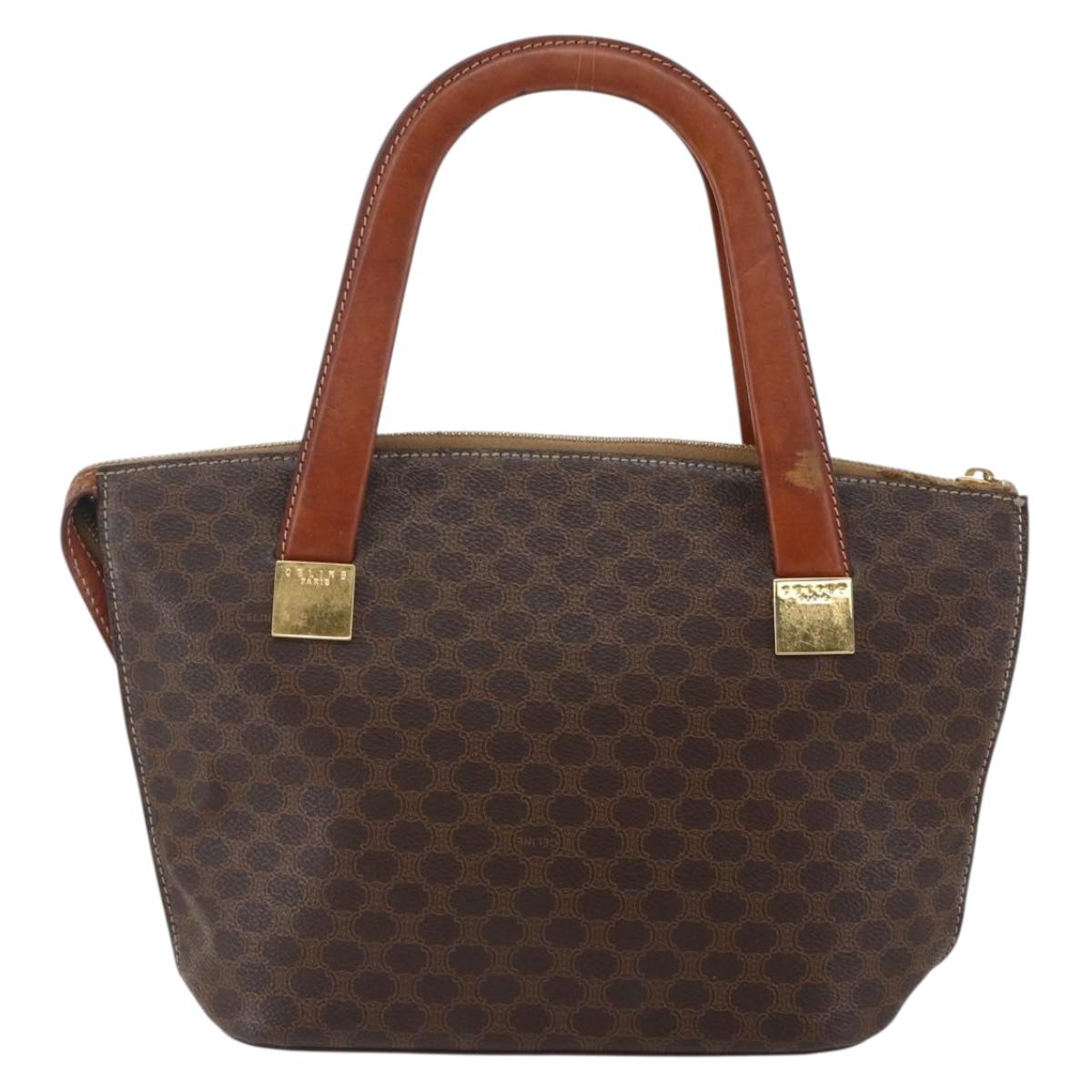 CELINE Macadam Canvas Hand Bag PVC Leather Brown Auth BA6721