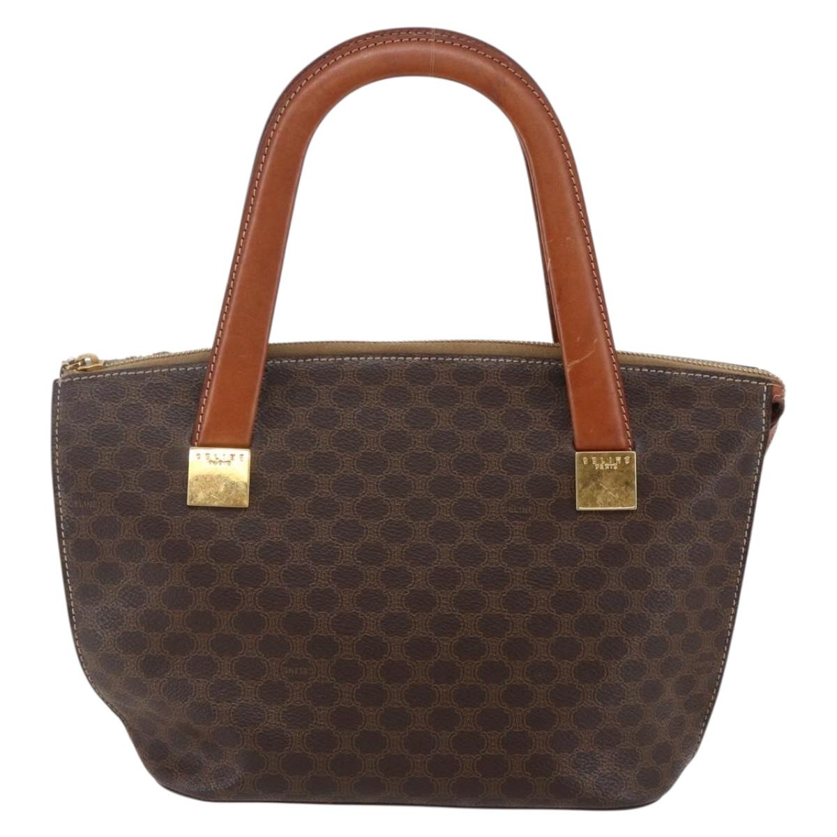 CELINE Macadam Canvas Hand Bag PVC Leather Brown Auth BA6721