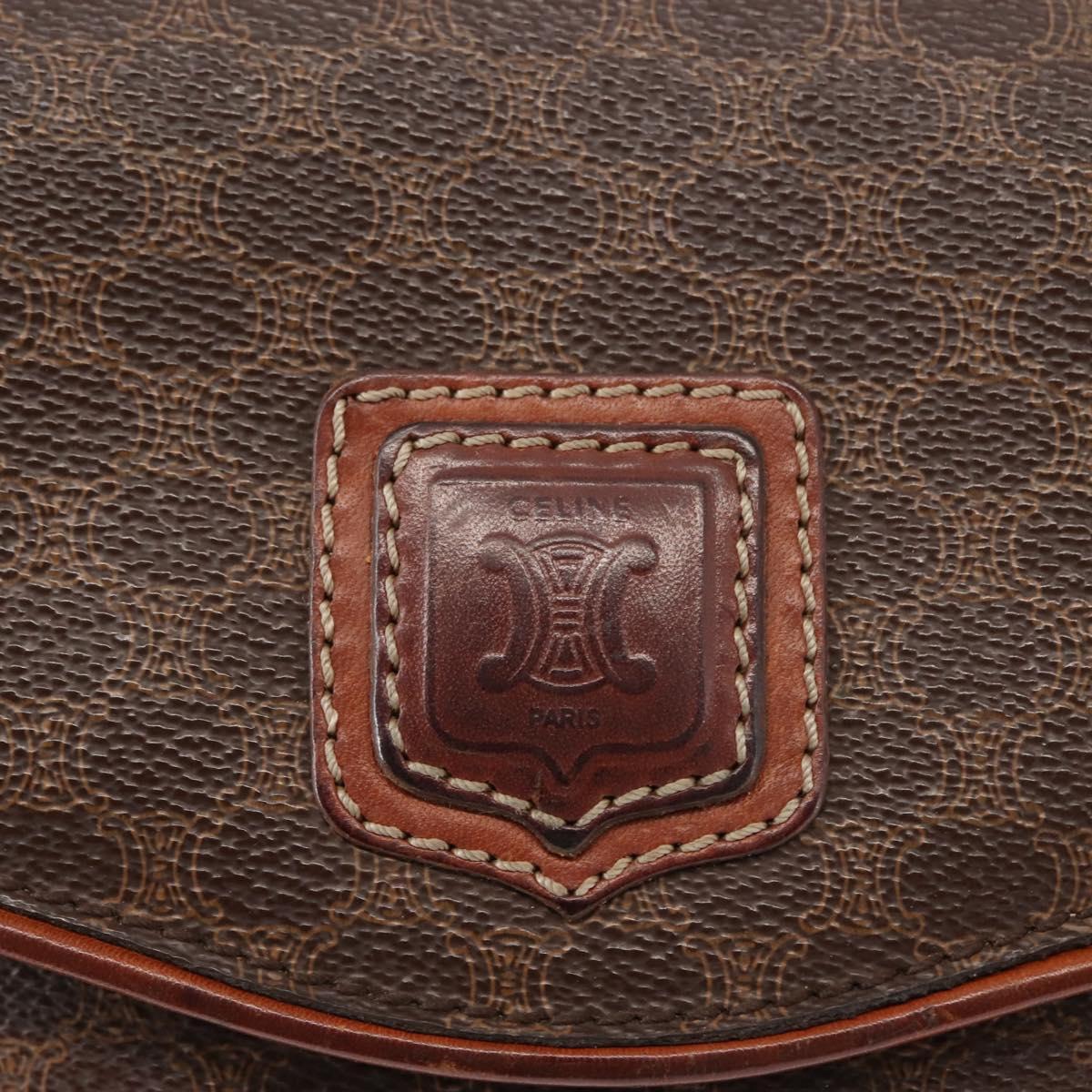 CELINE Macadam Canvas Shoulder Bag PVC Leather Brown Gold Auth BA6722