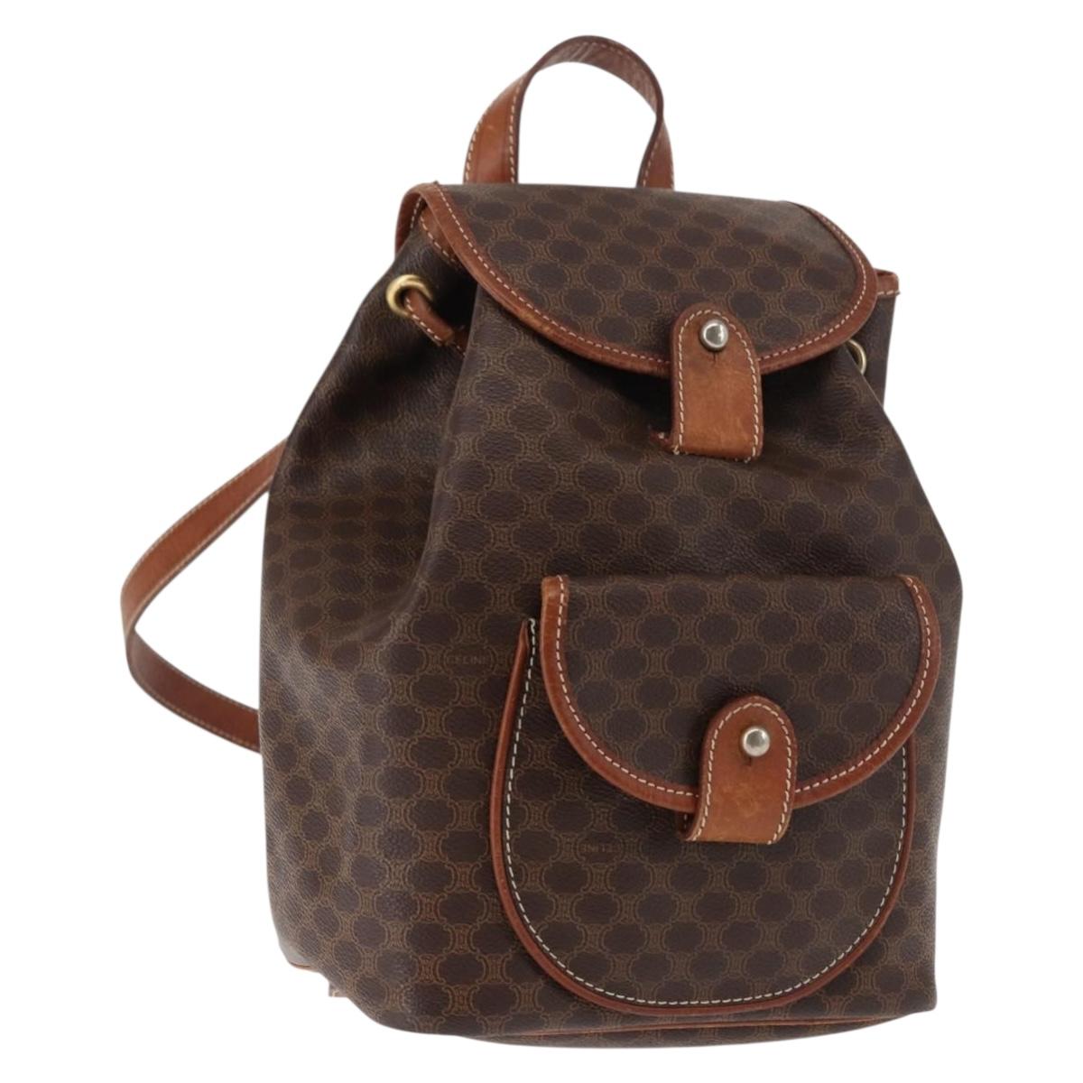 CELINE Macadam Canvas Backpack PVC Leather Brown Auth BA6723