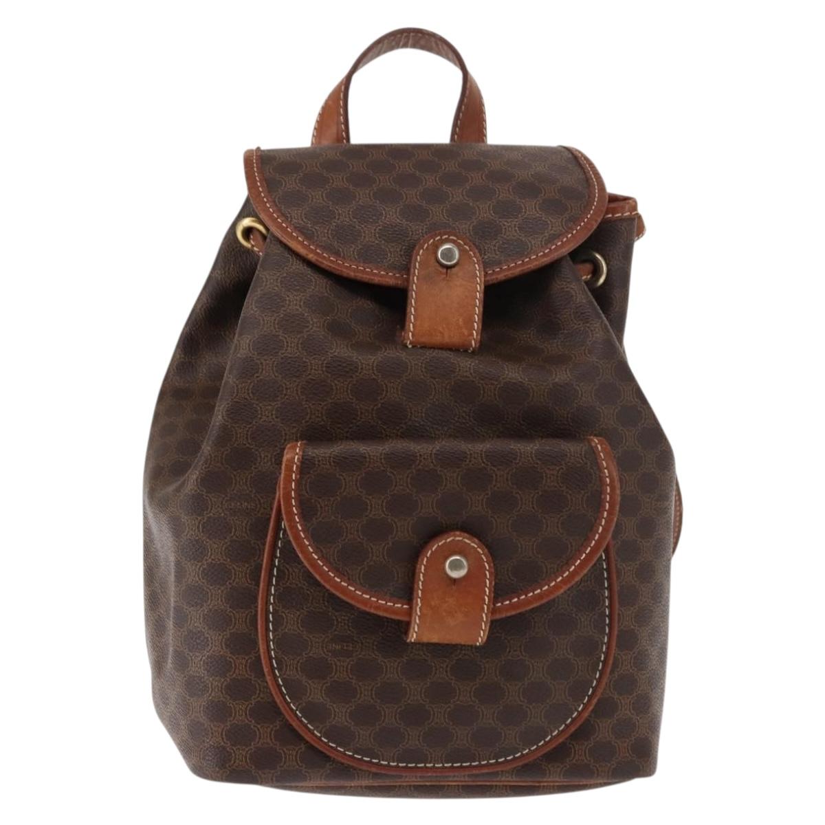 CELINE Macadam Canvas Backpack PVC Leather Brown Auth BA6723