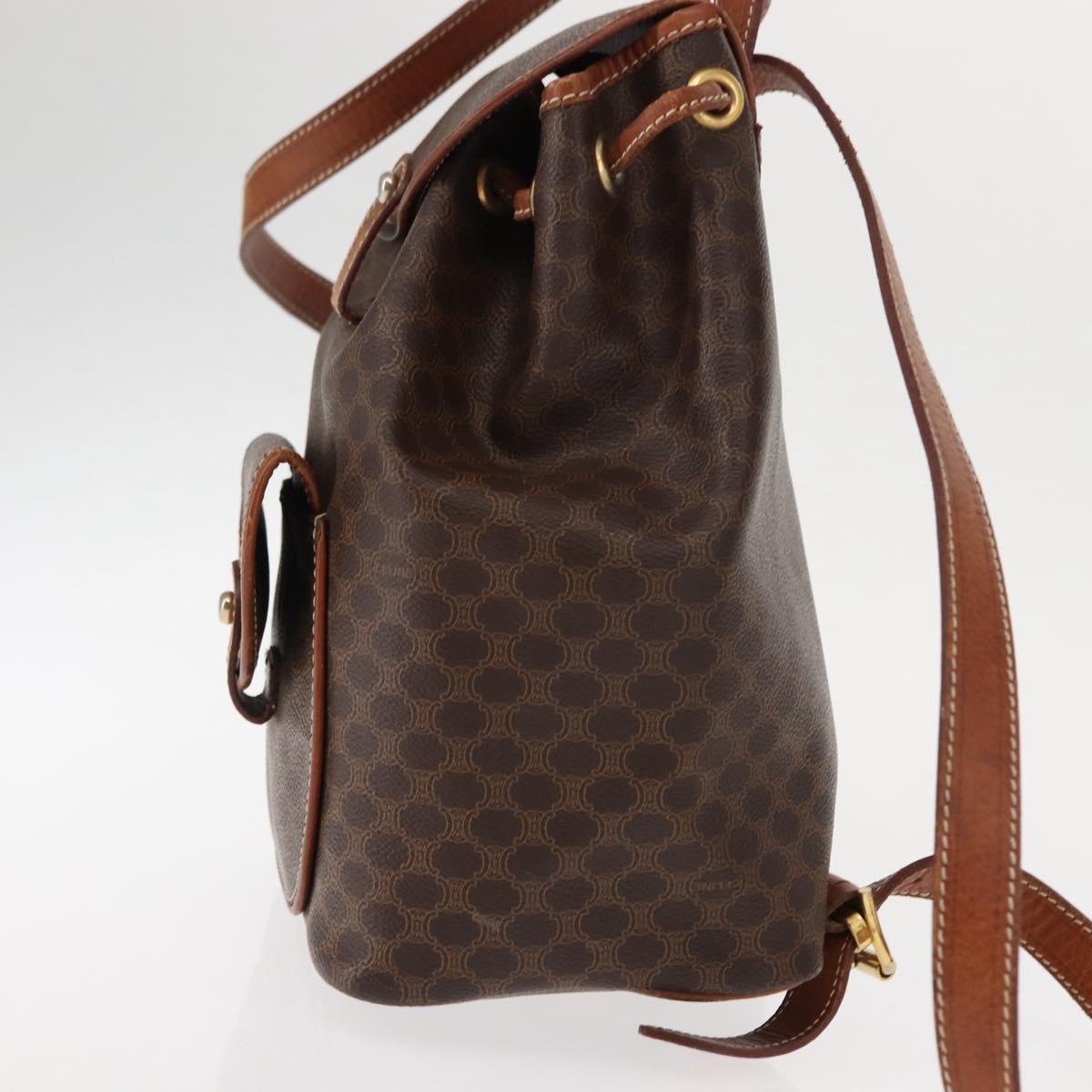 CELINE Macadam Canvas Backpack PVC Leather Brown Auth BA6723
