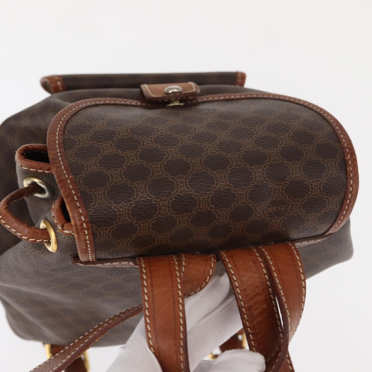 CELINE Macadam Canvas Backpack PVC Leather Brown Auth BA6723