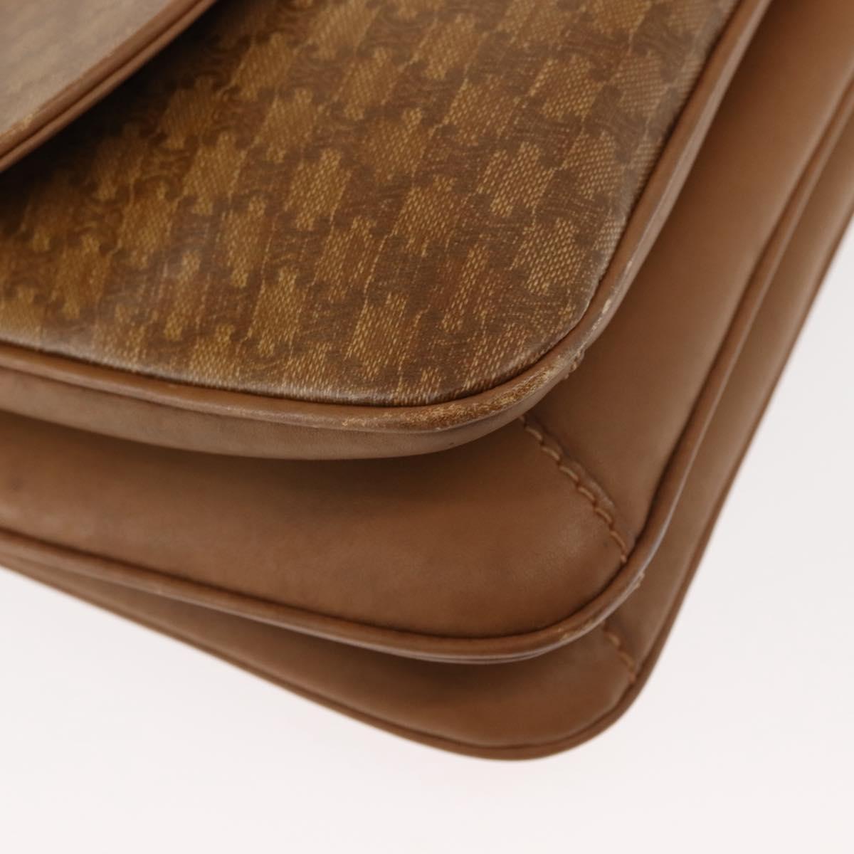 CELINE Macadam Canvas Shoulder Bag PVC Beige Gold Auth BA6724