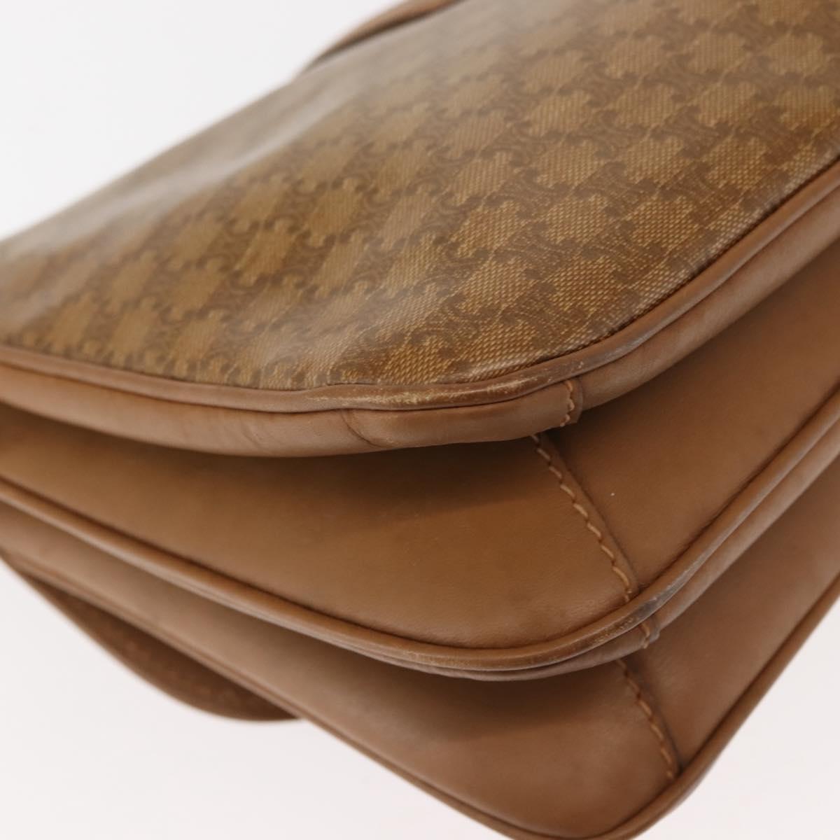 CELINE Macadam Canvas Shoulder Bag PVC Beige Gold Auth BA6724