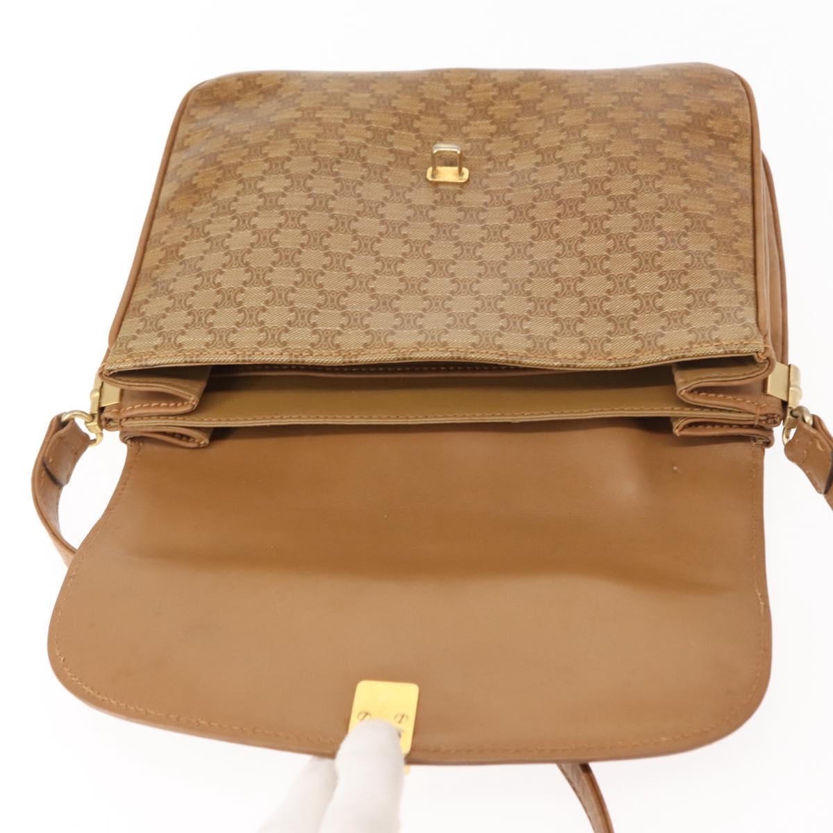 CELINE Macadam Canvas Shoulder Bag PVC Beige Gold Auth BA6724
