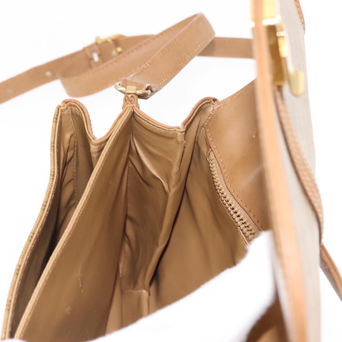 CELINE Macadam Canvas Shoulder Bag PVC Beige Gold Auth BA6724