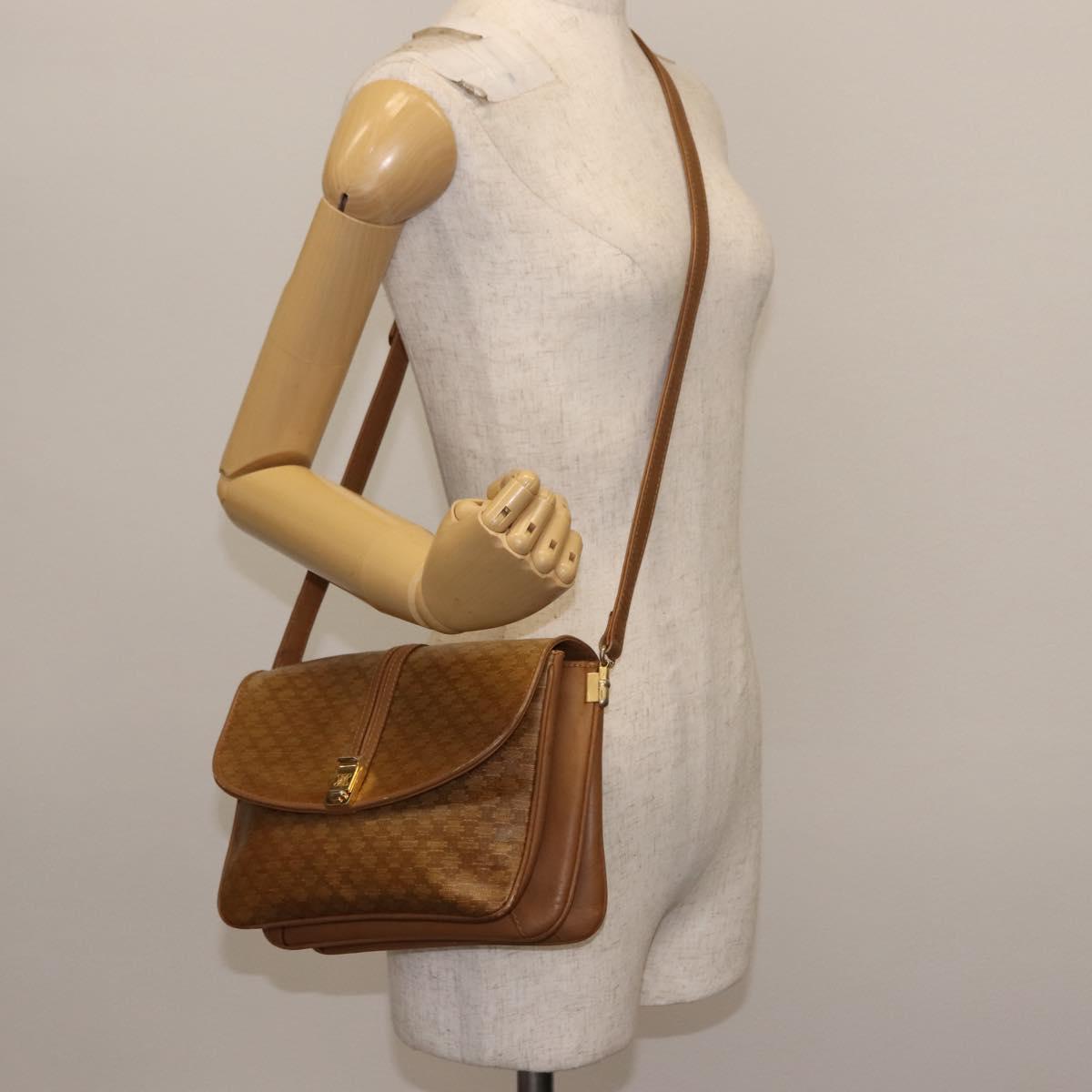 CELINE Macadam Canvas Shoulder Bag PVC Beige Gold Auth BA6724