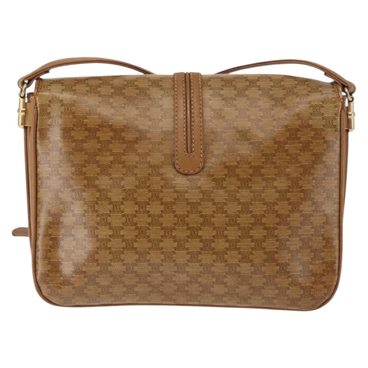 CELINE Macadam Canvas Shoulder Bag PVC Beige Gold Auth BA6724