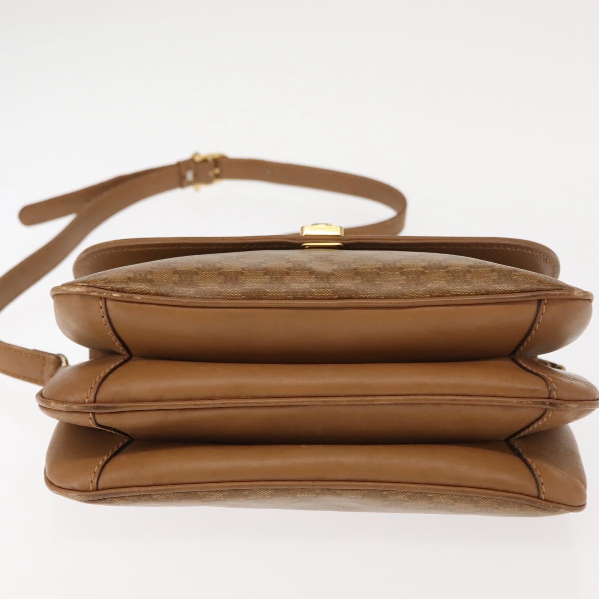 CELINE Macadam Canvas Shoulder Bag PVC Beige Gold Auth BA6724