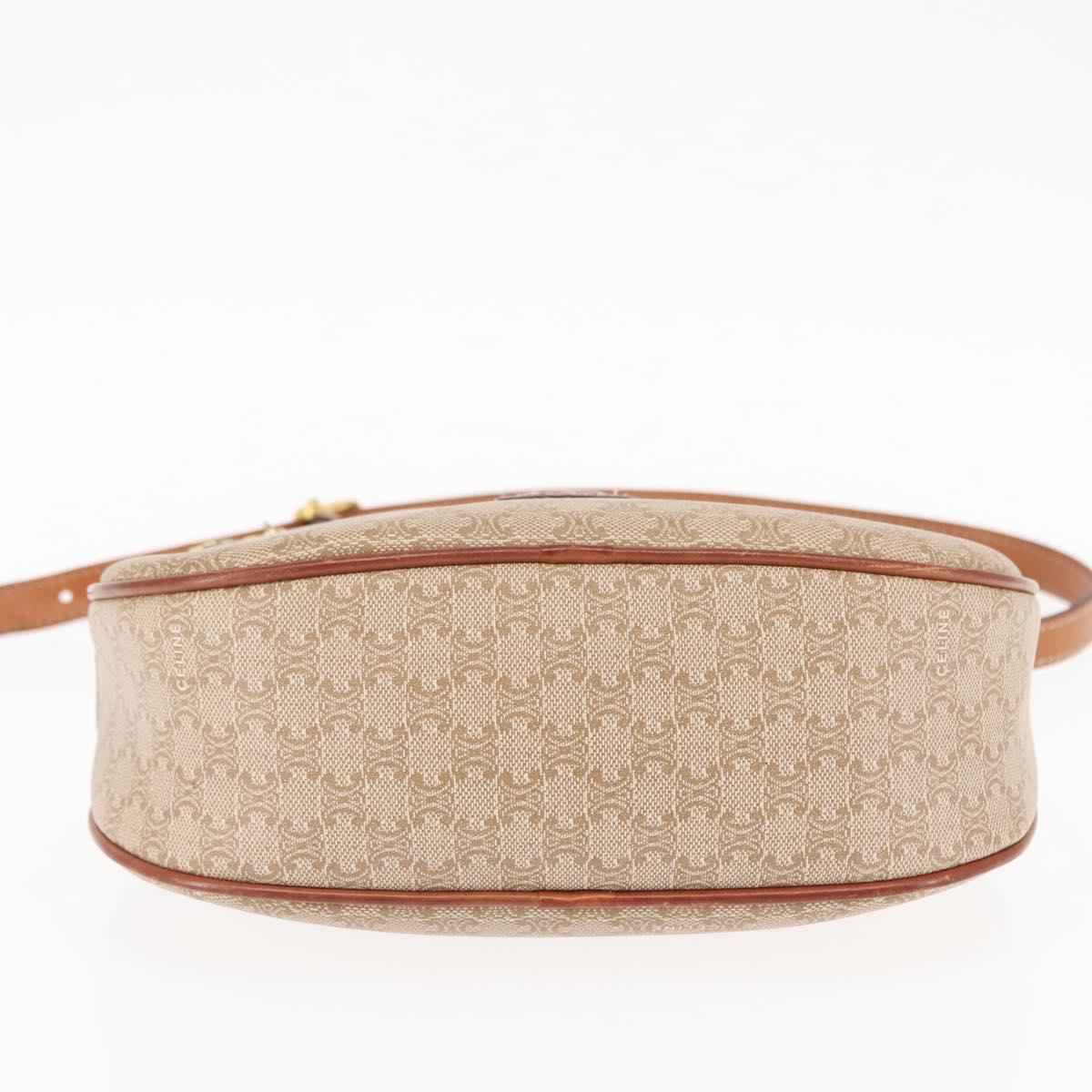 CELINE Macadam Canvas Shoulder Bag PVC Beige Gold Auth BA6725