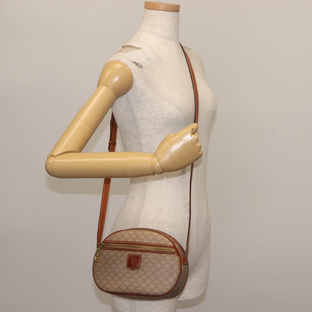 CELINE Macadam Canvas Shoulder Bag PVC Beige Gold Auth BA6725