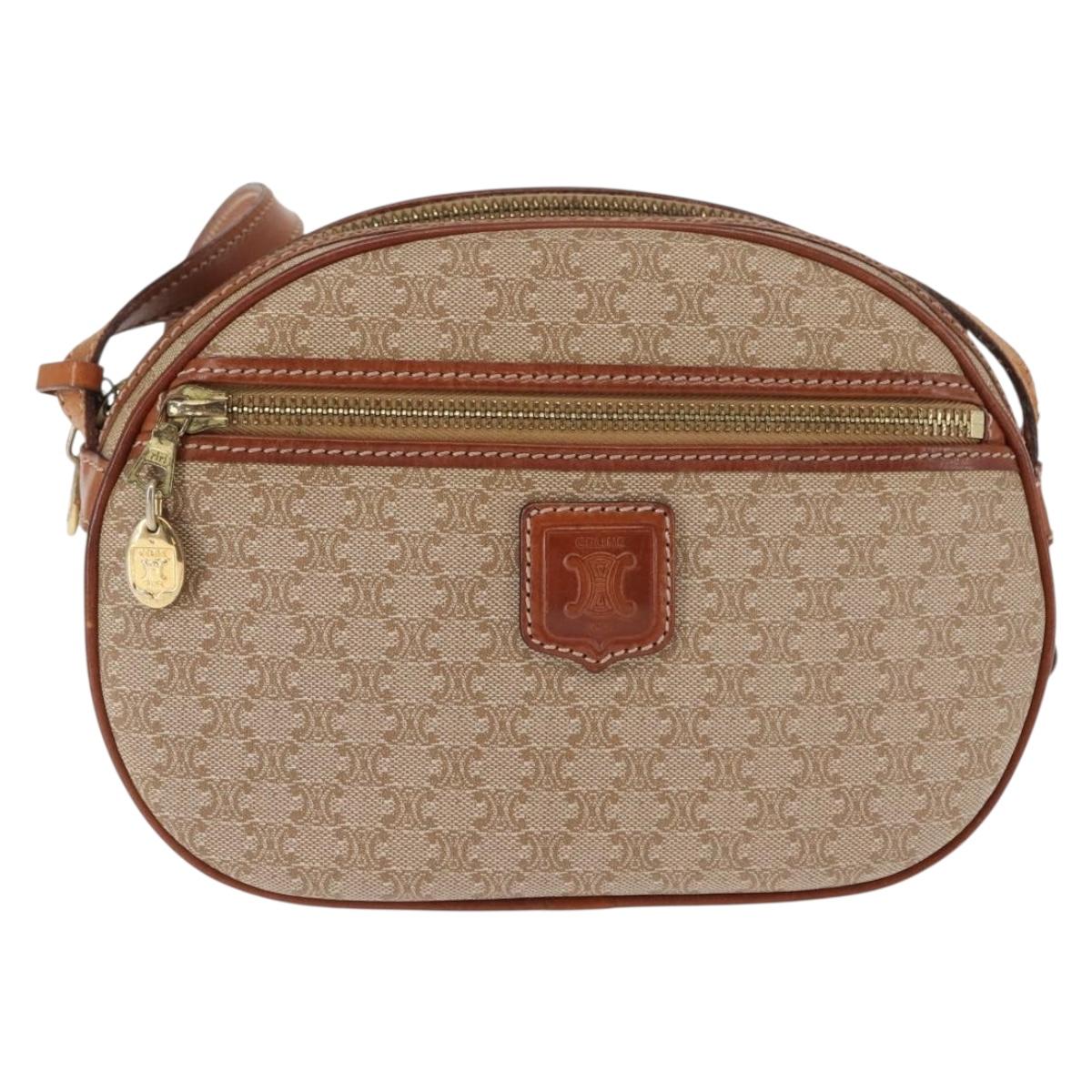 CELINE Macadam Canvas Shoulder Bag PVC Beige Gold Auth BA6725