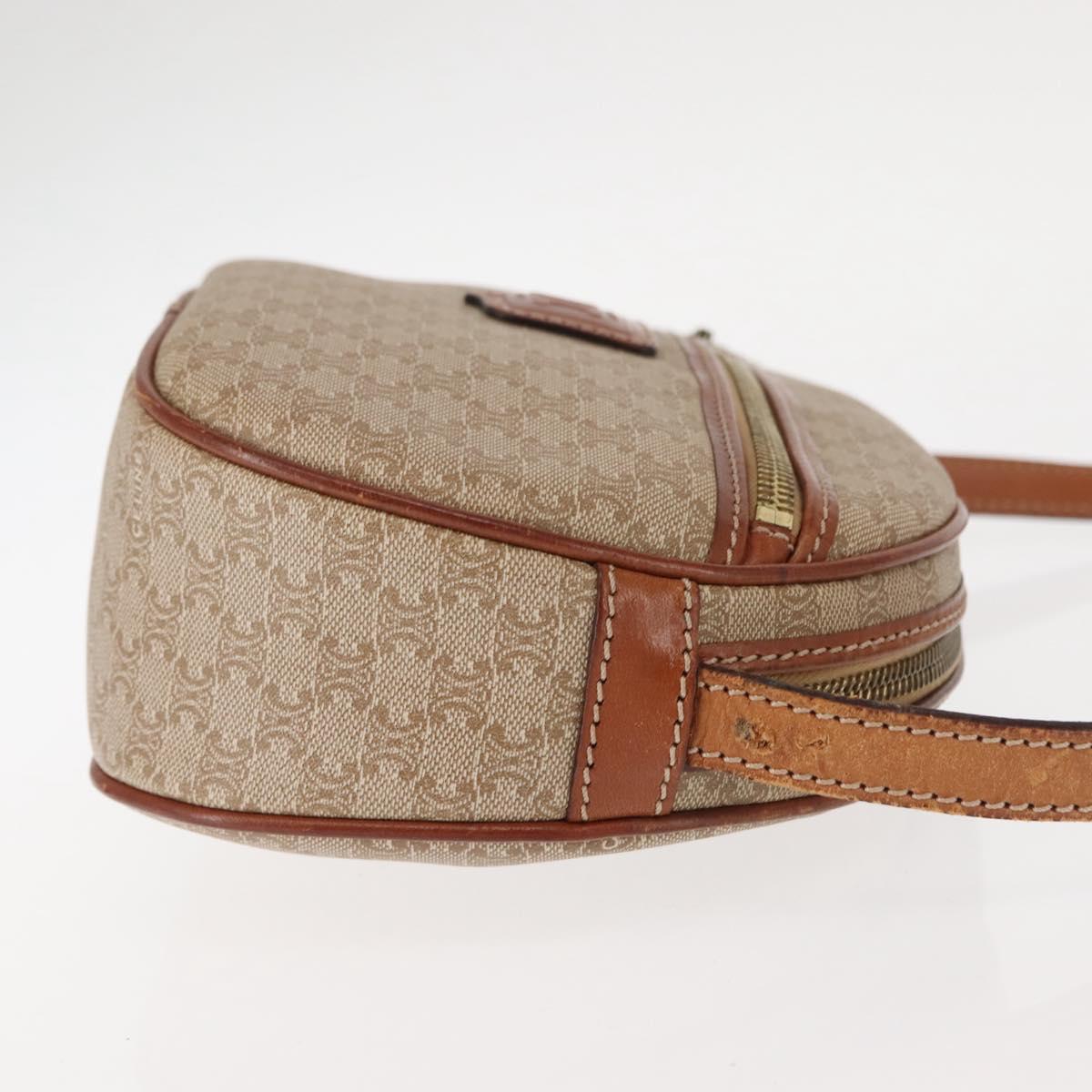 CELINE Macadam Canvas Shoulder Bag PVC Beige Gold Auth BA6725