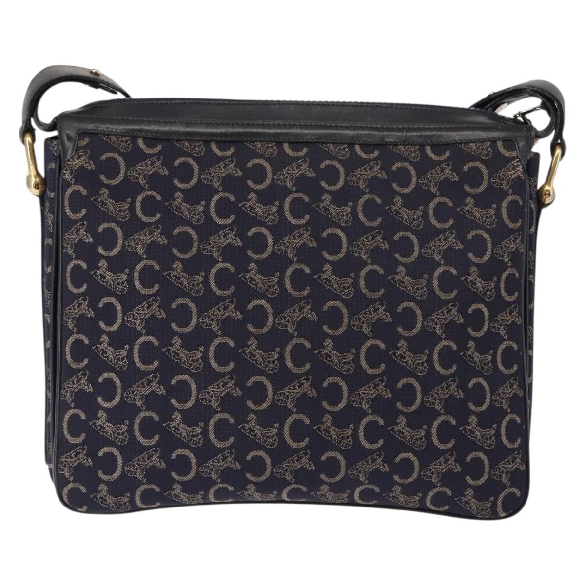 CELINE C Sulky Shoulder Bag Canvas Navy Gold Auth BA6726