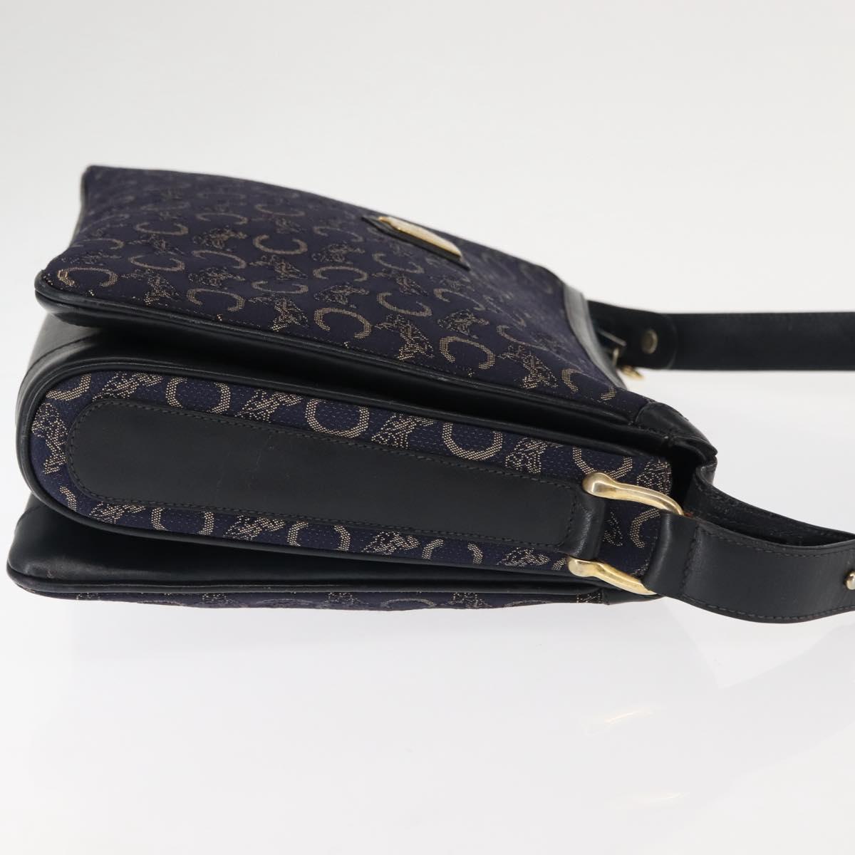 CELINE C Sulky Shoulder Bag Canvas Navy Gold Auth BA6726