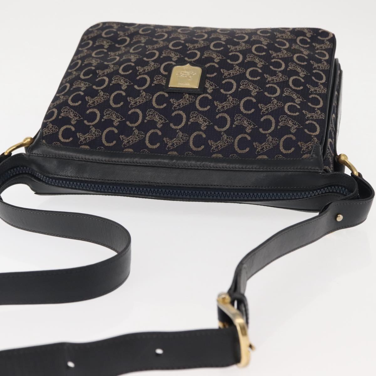 CELINE C Sulky Shoulder Bag Canvas Navy Gold Auth BA6726
