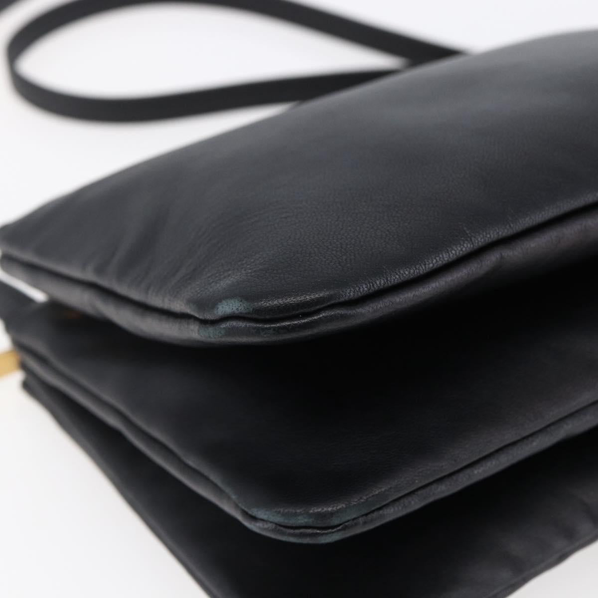 CELINE Trio Small Shoulder Bag Leather Black Gold Auth BA6727