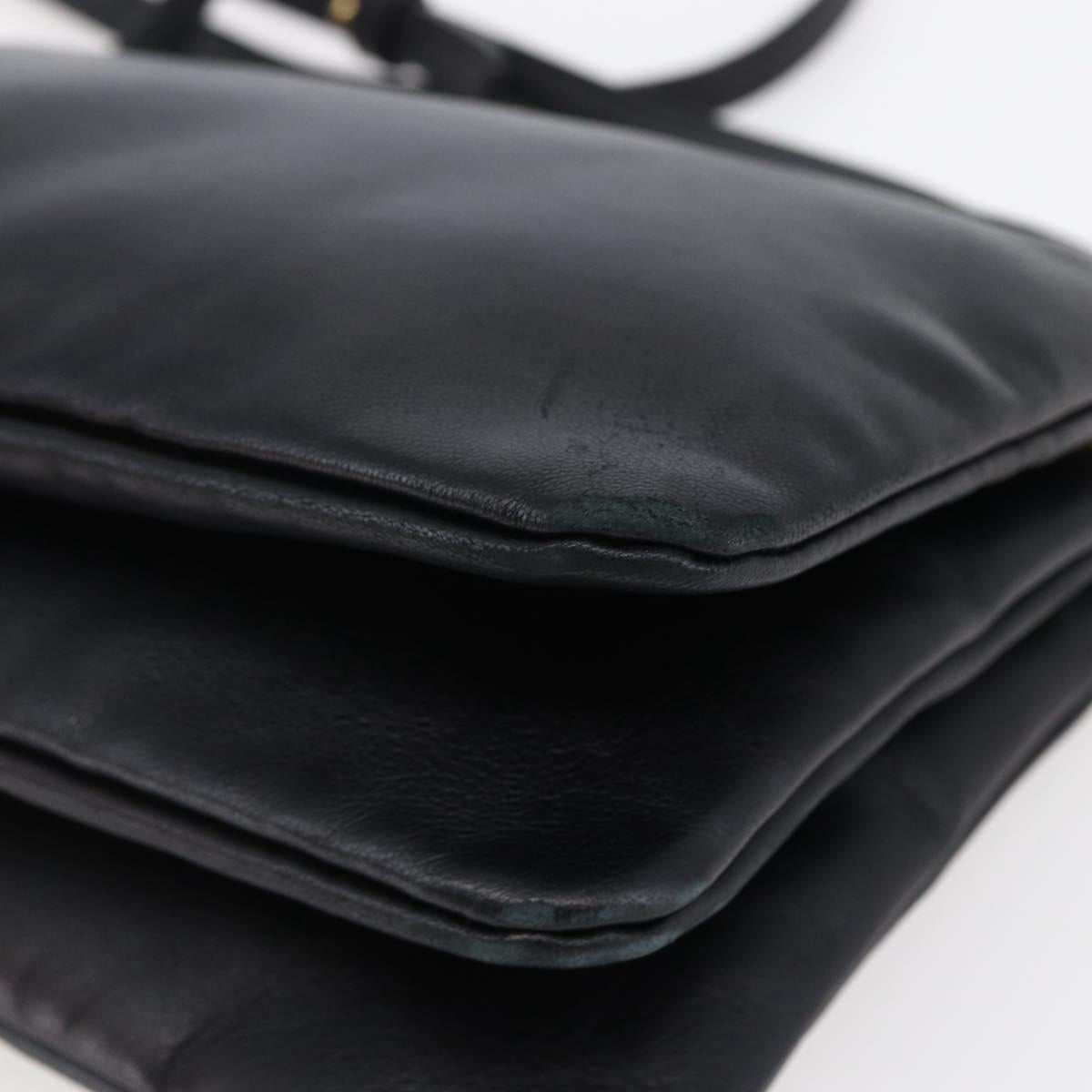 CELINE Trio Small Shoulder Bag Leather Black Gold Auth BA6727