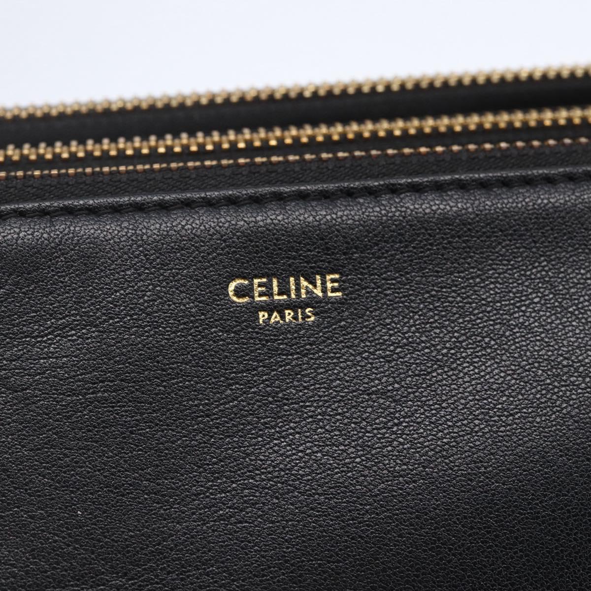CELINE Trio Small Shoulder Bag Leather Black Gold Auth BA6727