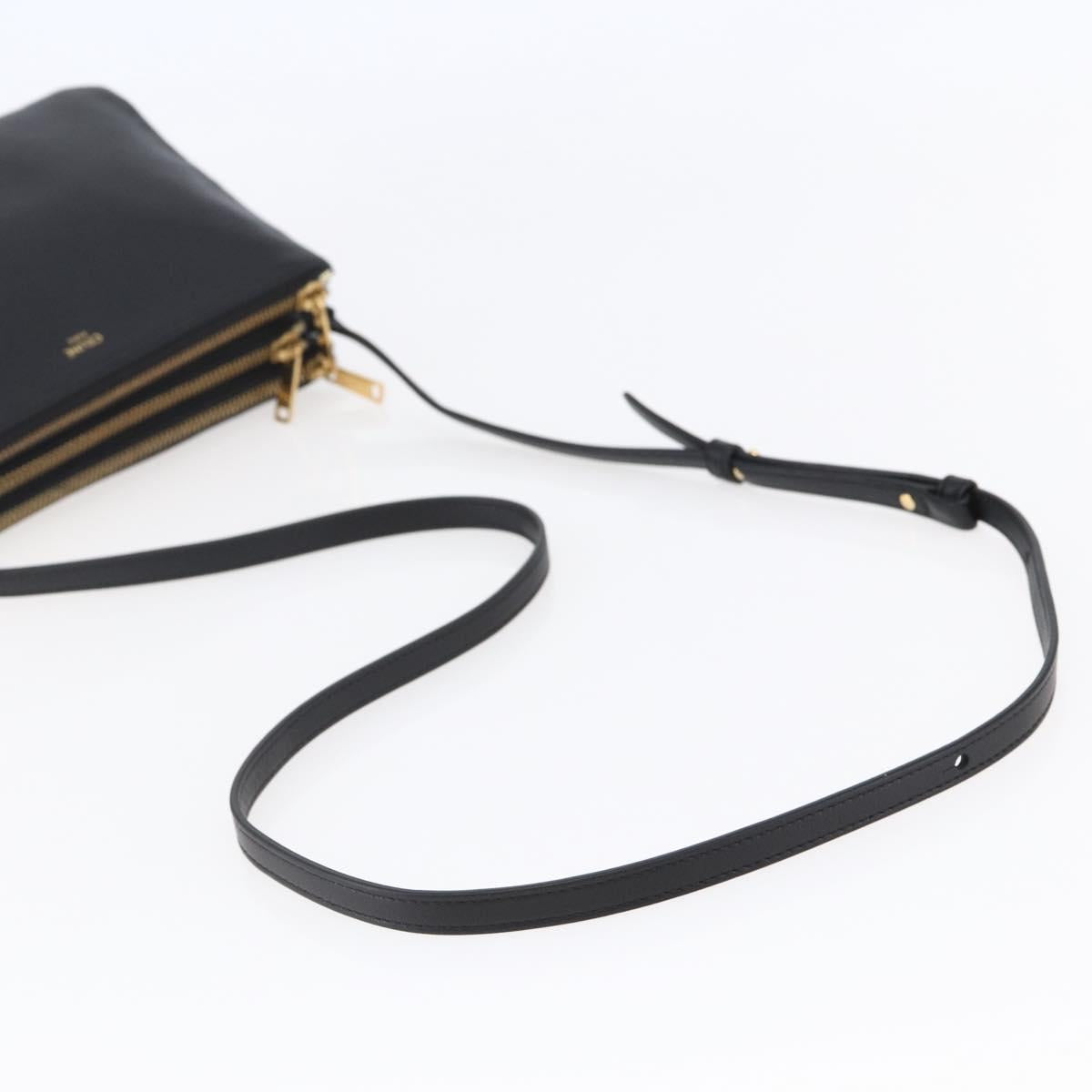 CELINE Trio Small Shoulder Bag Leather Black Gold Auth BA6727